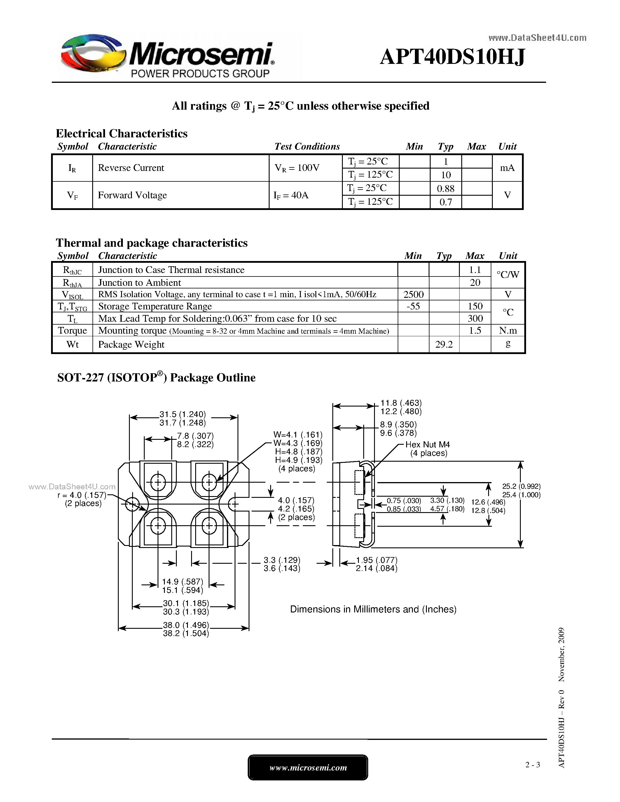 Datasheet APT40DS10HJ page 2 Datasheet APT40DS10HJ - Schottky Diode page 2