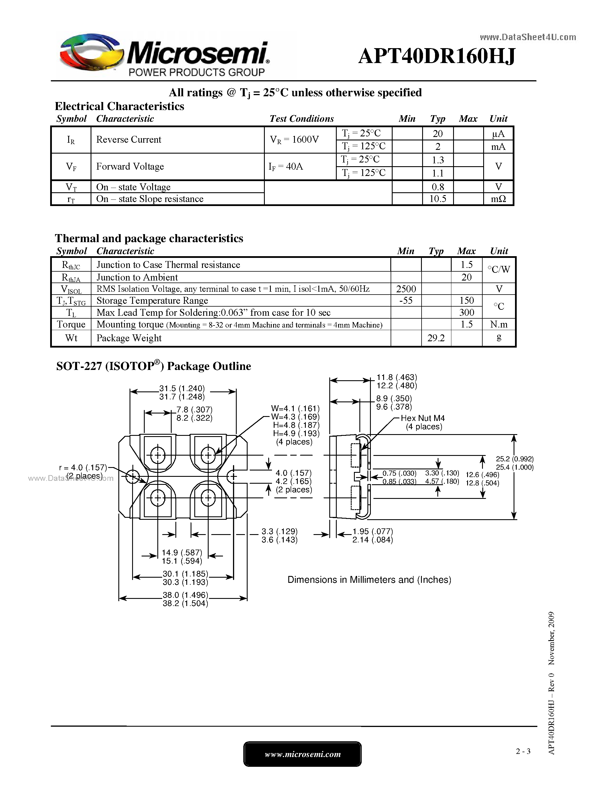 Datasheet APT40DR160HJ page 2 Datasheet APT40DR160HJ - Schottky Diode page 2