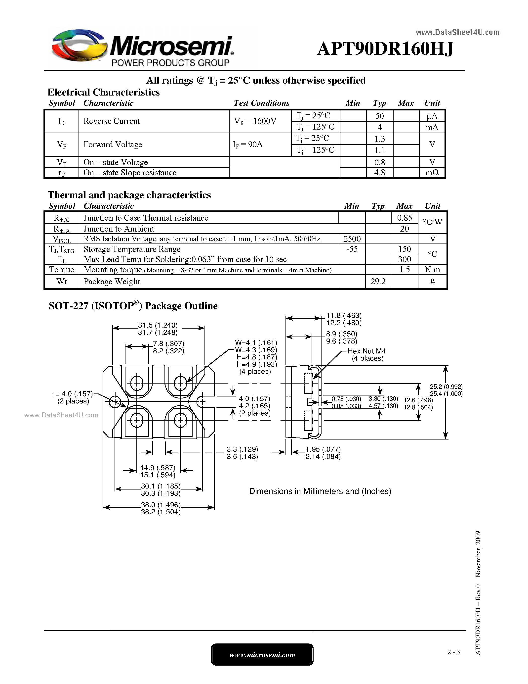 Datasheet APT90DR160HJ page 2 Datasheet APT90DR160HJ - Standard Rectifier Diode FULL BRIDGE page 2