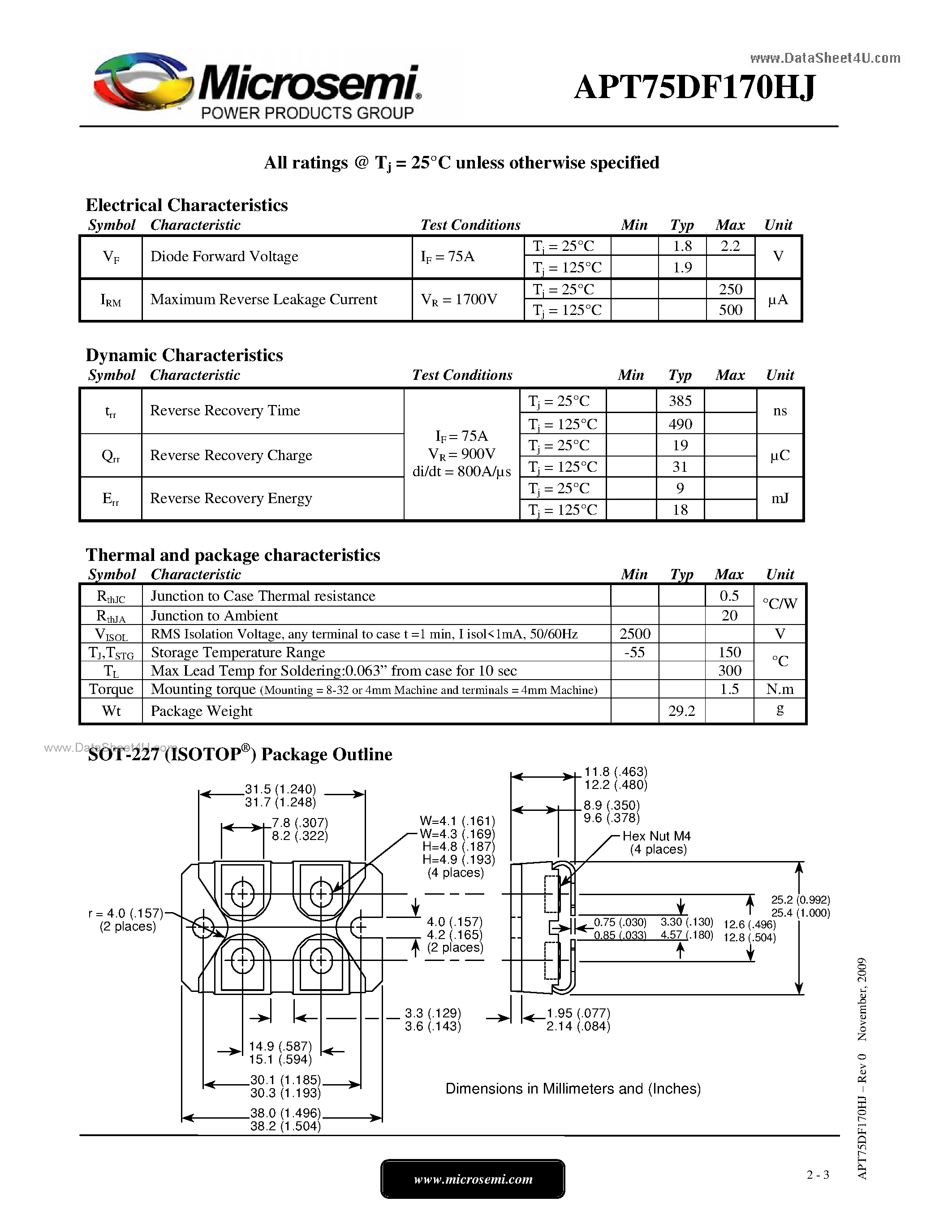 Datasheet APT75DF170HJ page 2 Datasheet APT75DF170HJ - Fast Diode Full Bridge Power Module page 2