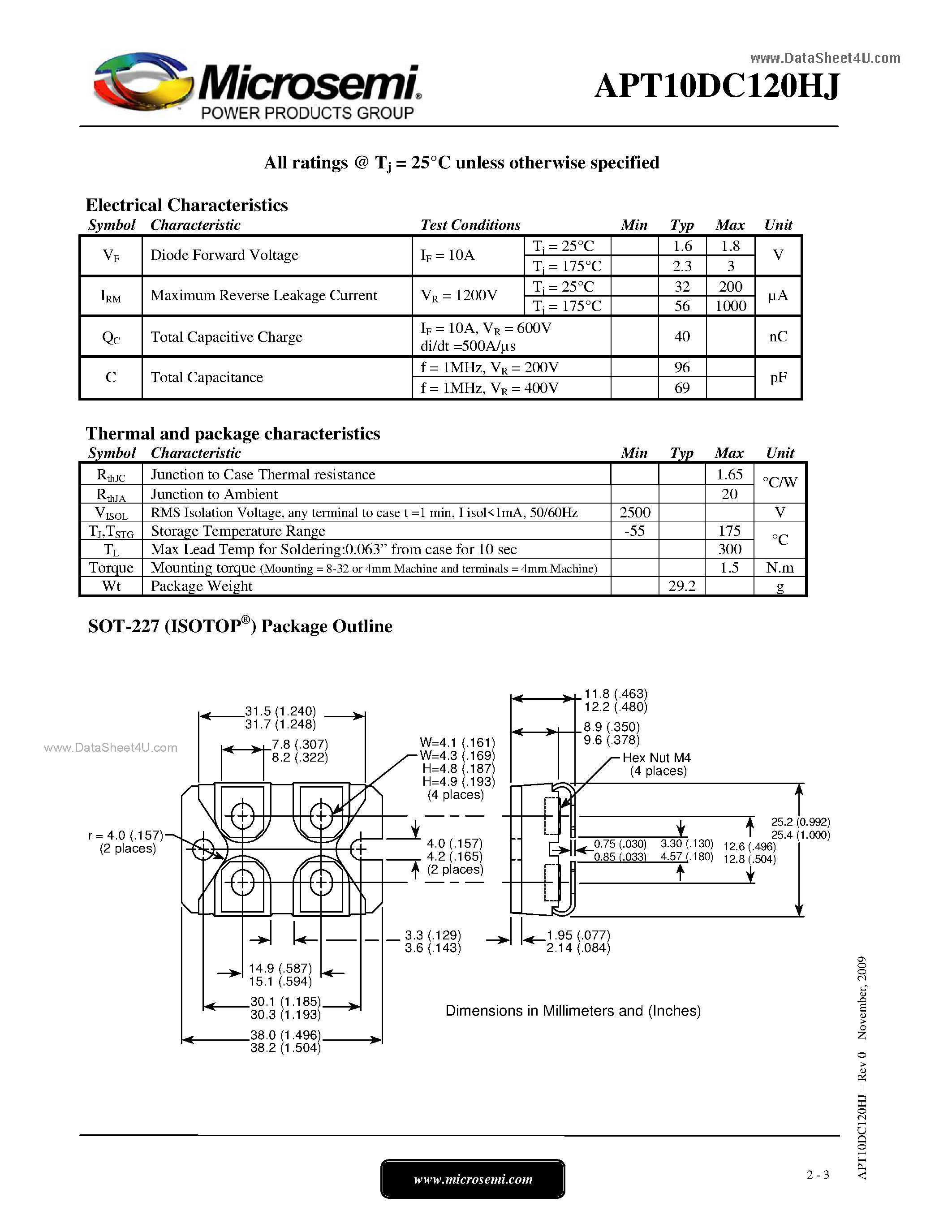 Datasheet APT10DC120HJ page 2 Datasheet APT10DC120HJ - SiC Diode Full Bridge Power Module page 2