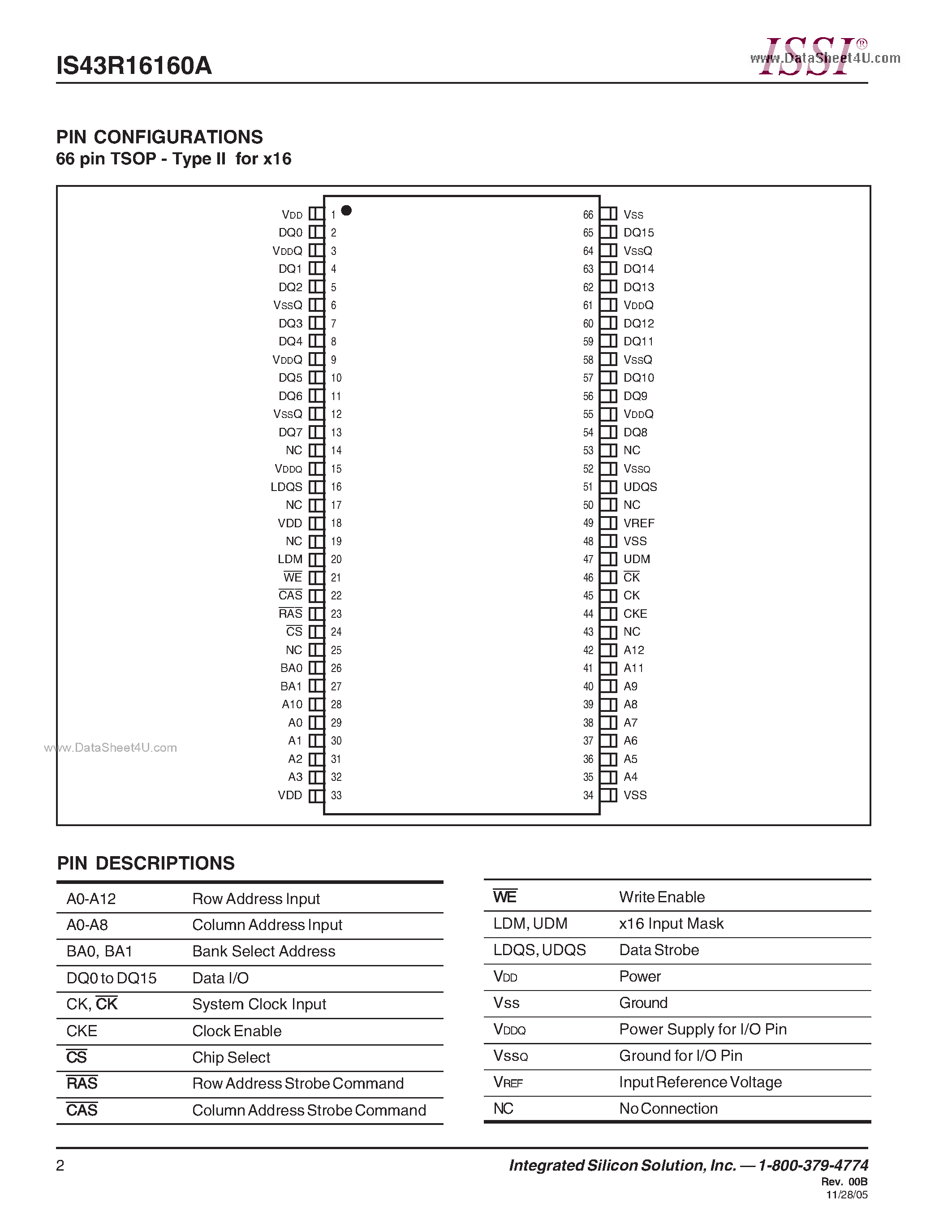Даташит на микросхему IS43R16160A страница 2 Даташит IS43R16160A - 16Meg x 16 256-MBIT DDR SDRAM страница 2