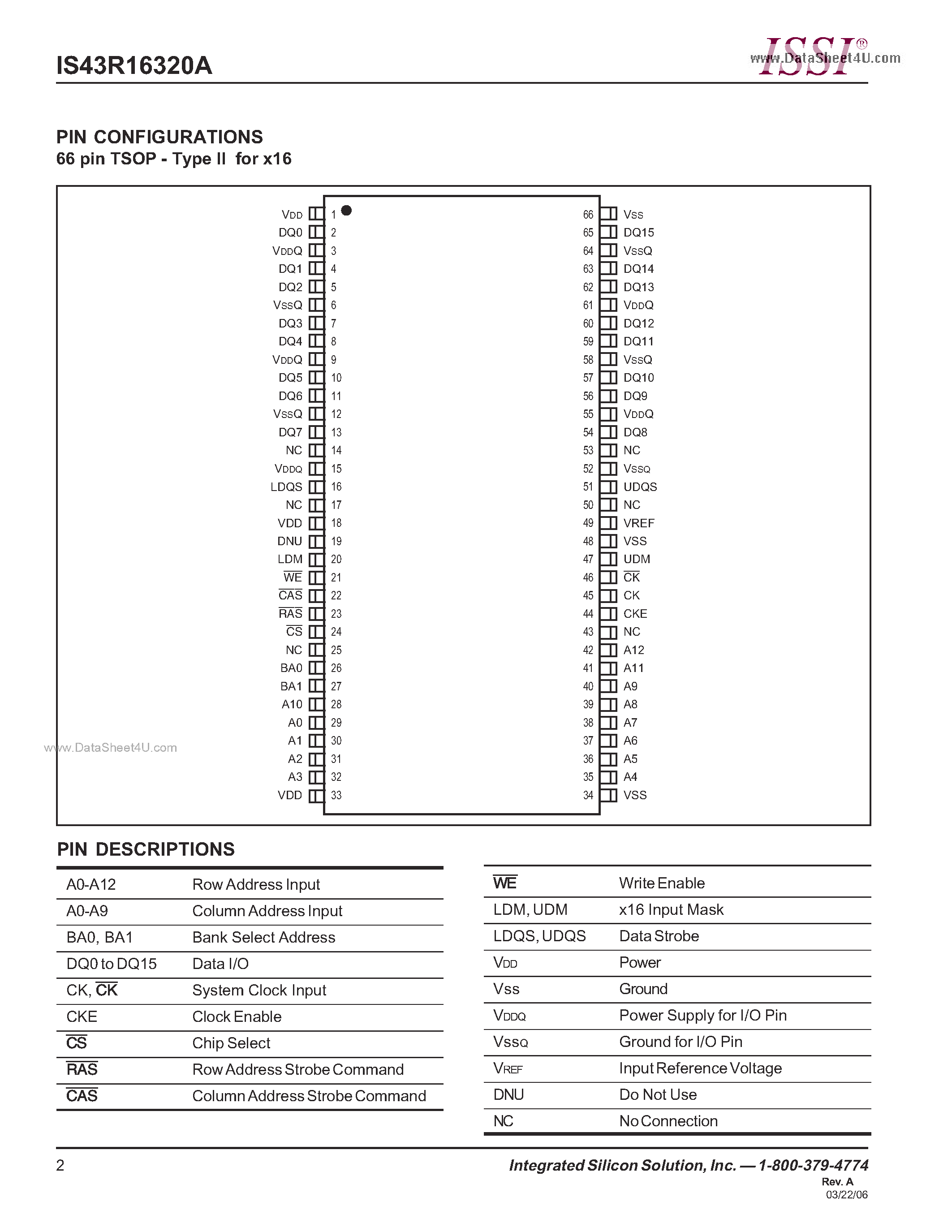 Даташит IS43R16320A - 32Meg x 16 512-MBIT DDR SDRAM страница 2