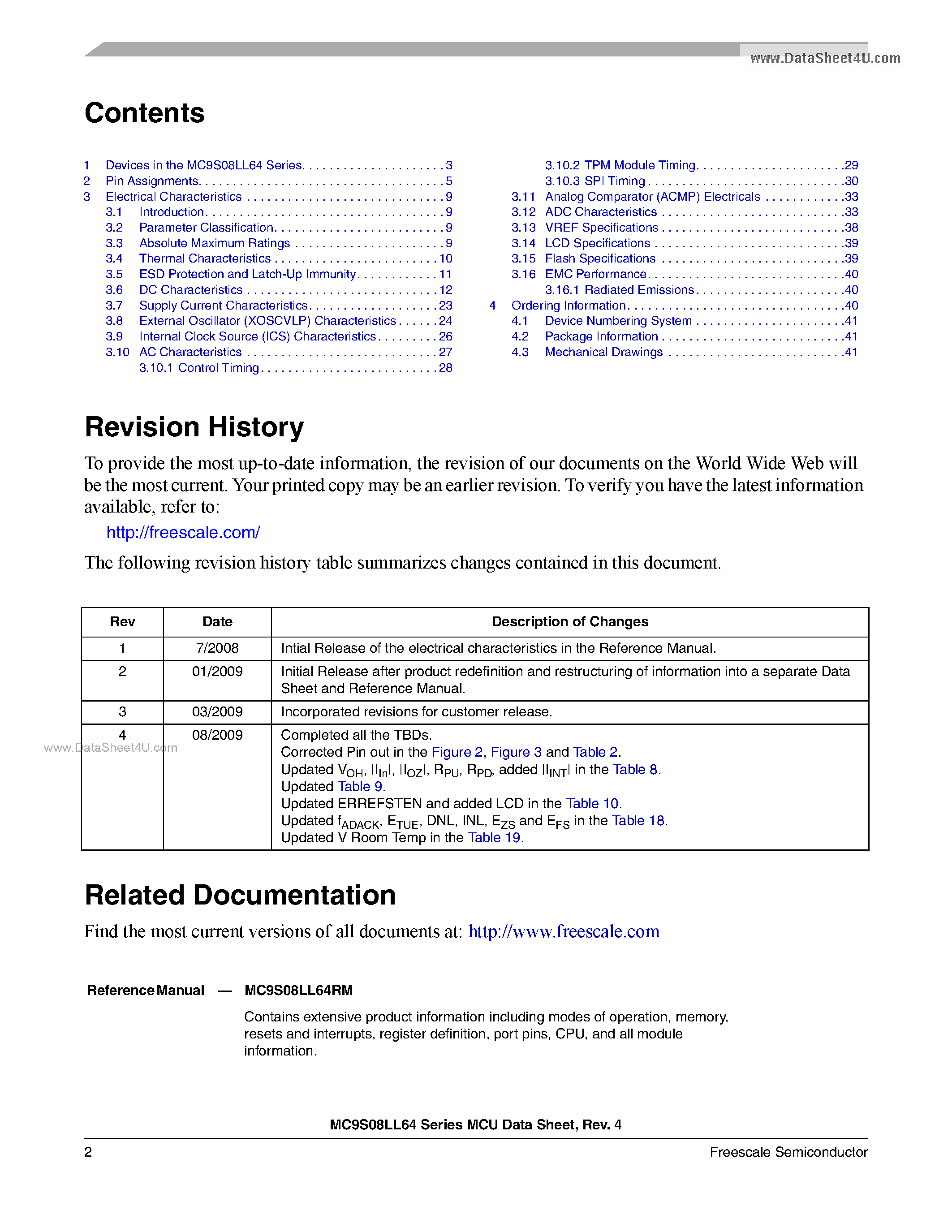 Даташит на микросхему MC9S08LL36 страница 2 Даташит MC9S08LL36 - (MC9S08LL36 / MC9S08LL64) 8-Bit HCS08 Central Processor Unit страница 2