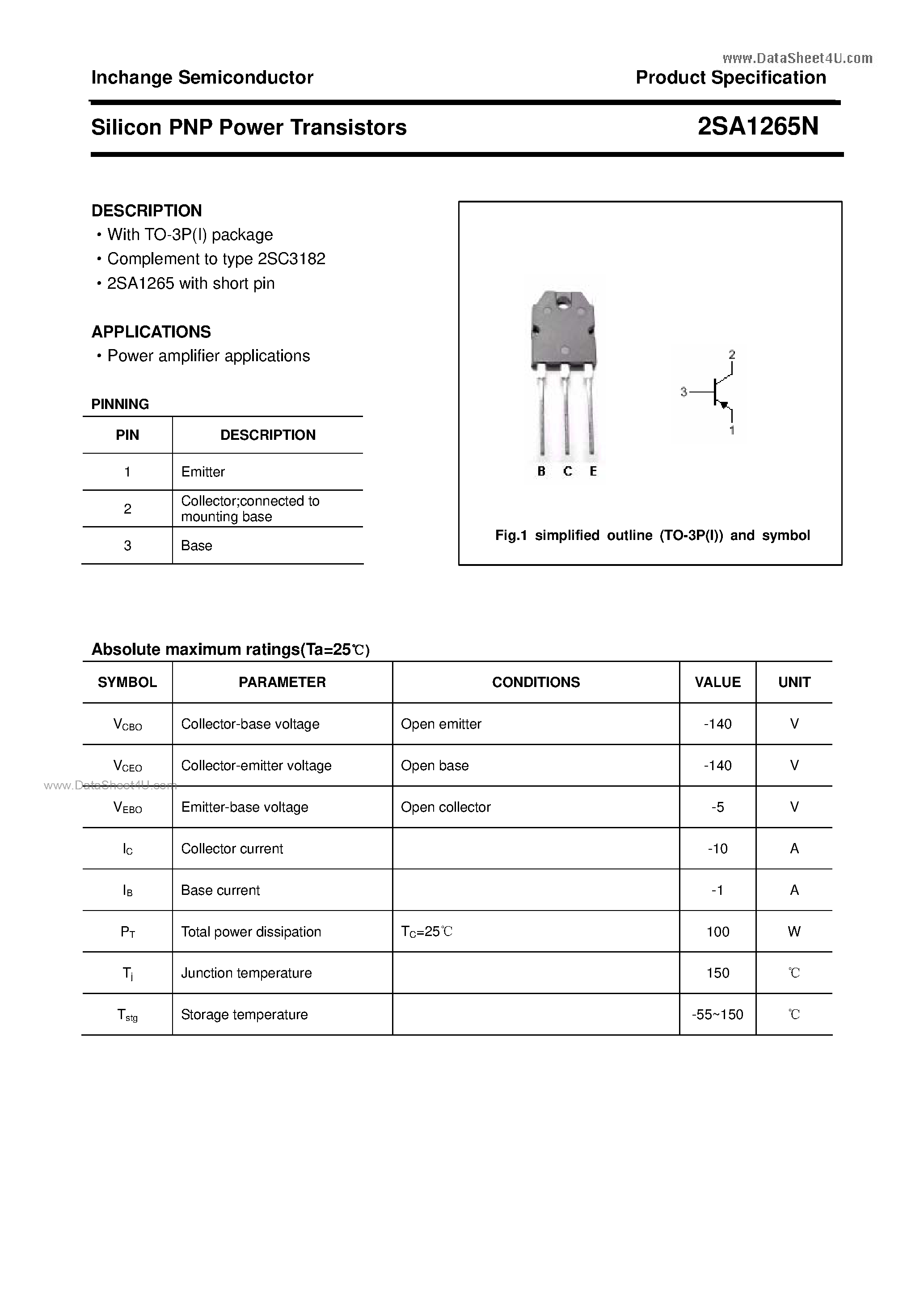 Даташит на микросхему A1265N страница 1 Даташит A1265N - Search -----> 2SA1265N страница 1