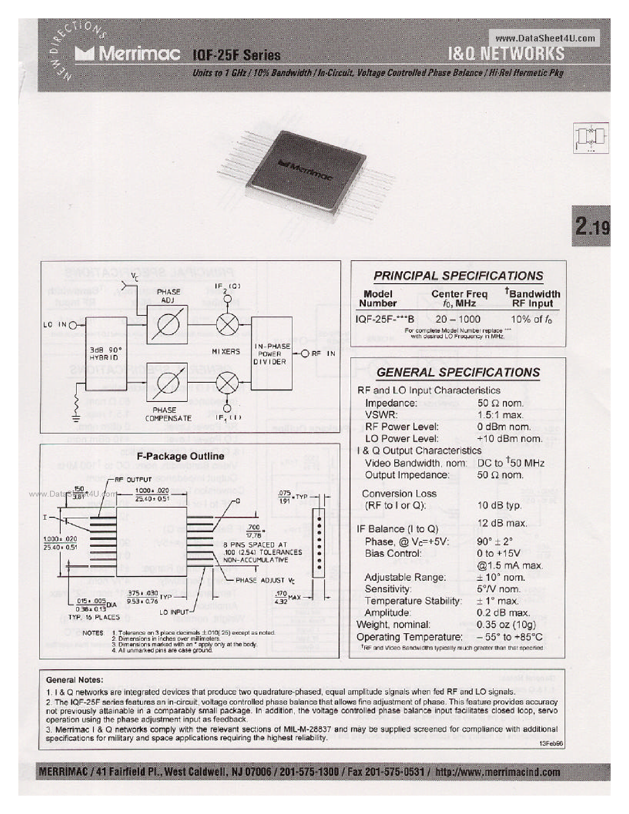Даташит на микросхему IQF-25F страница 1 Даташит IQF-25F - I&Q NETWORKS страница 1