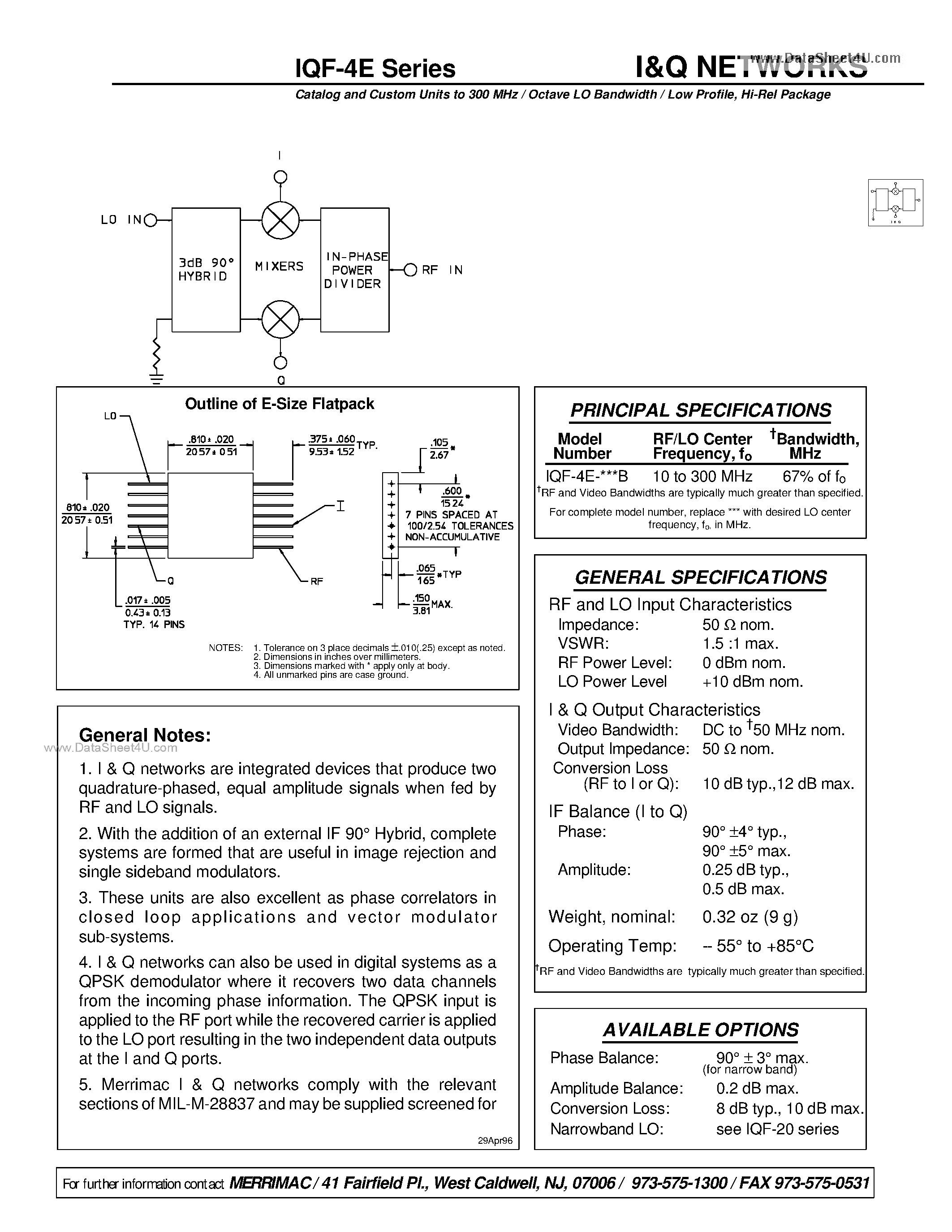 Даташит на микросхему IQF-4E страница 1 Даташит IQF-4E - I&Q NETWORKS страница 1