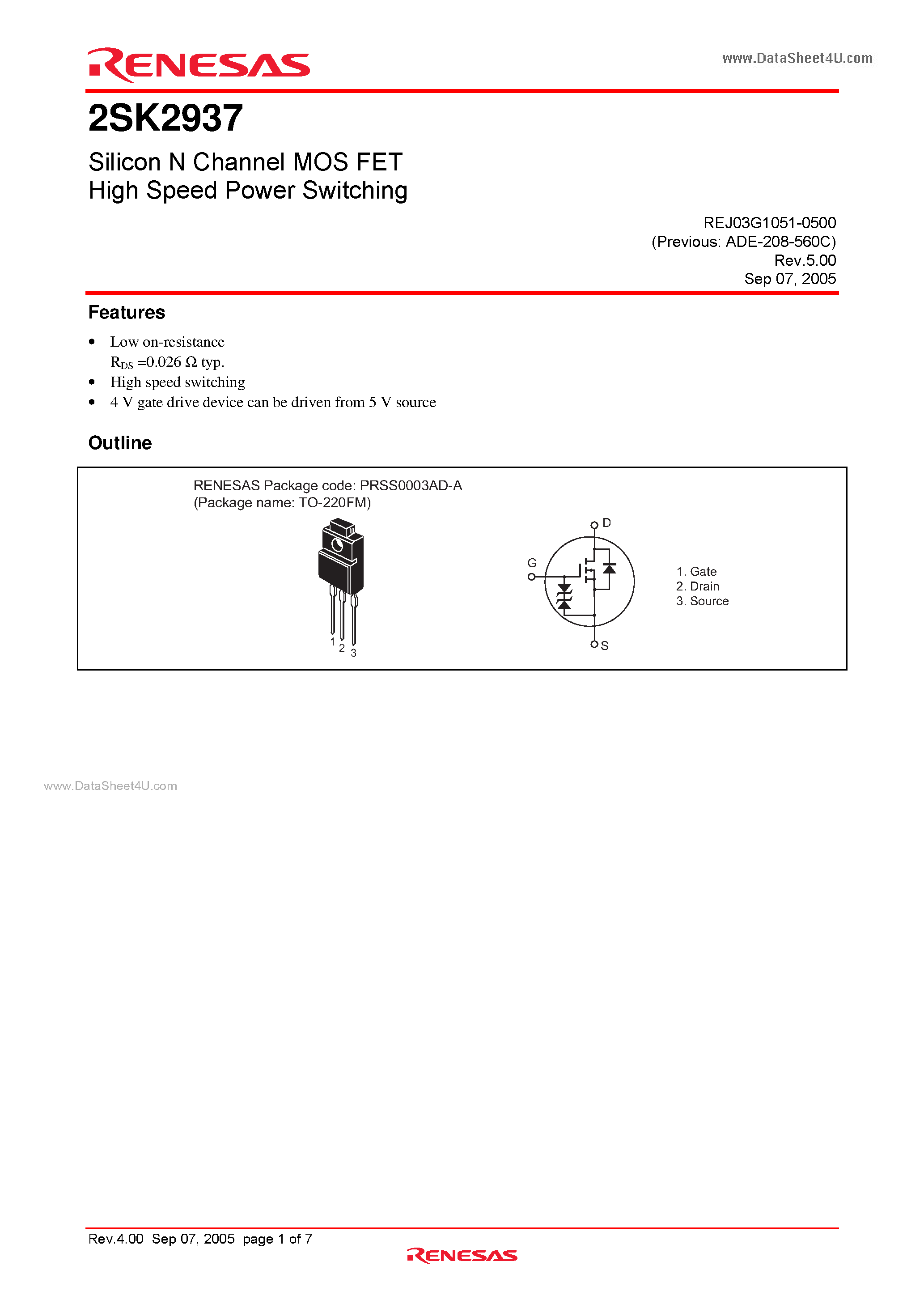Datasheet K2937 - Search -----> 2SK2937 page 1