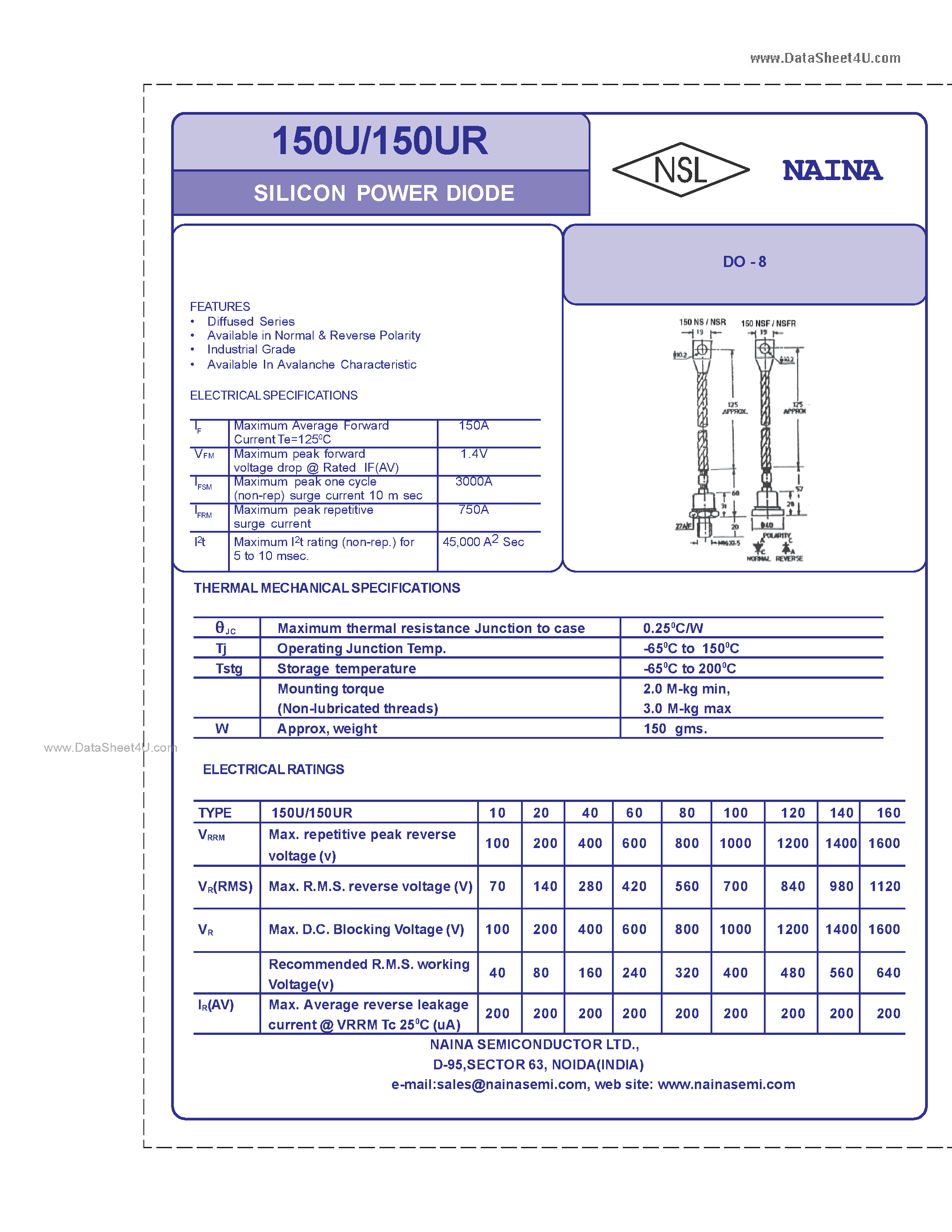 Datasheet 150U10 - SILICON POWER DIODE page 1