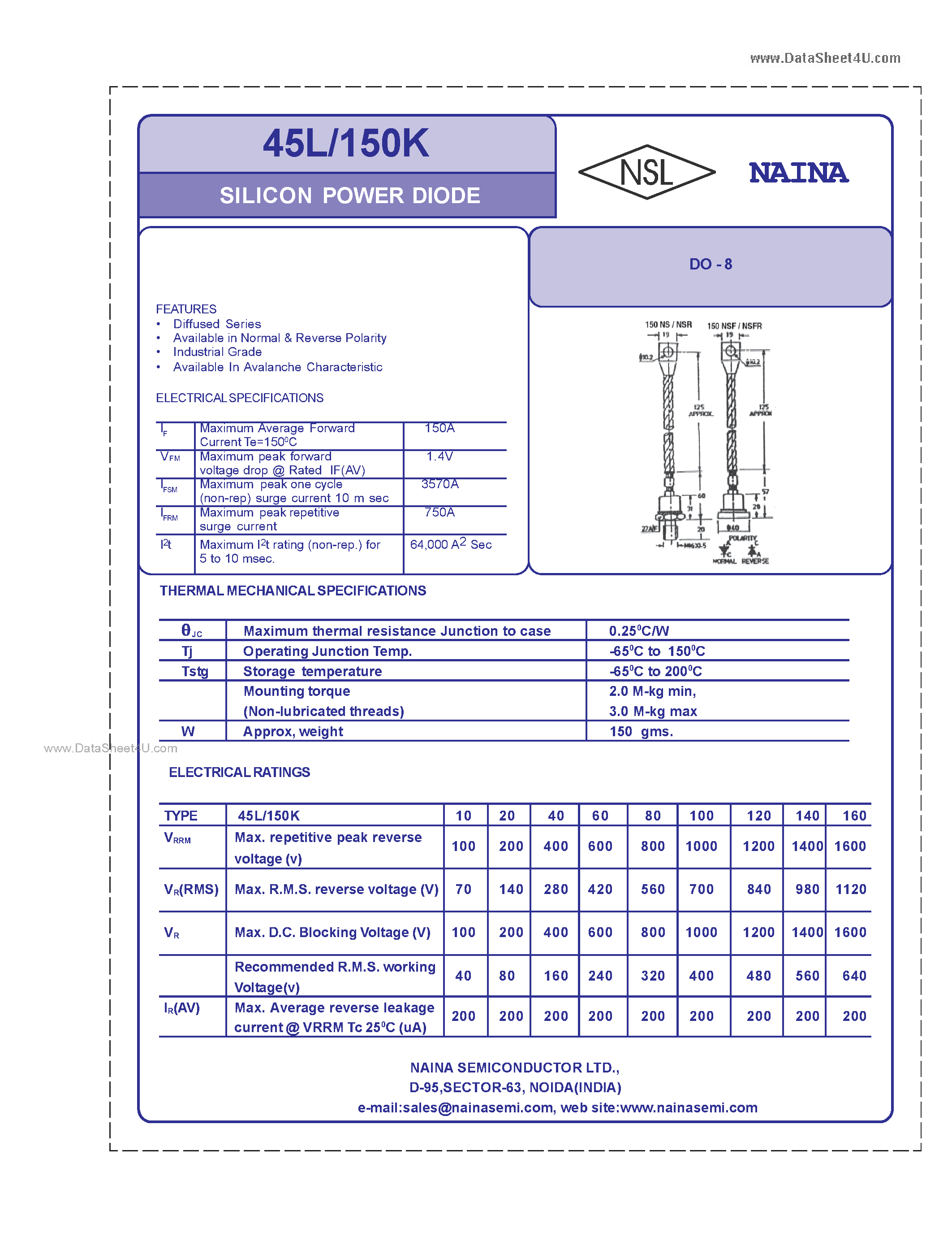 Datasheet 150K10 page 1 Datasheet 150K10 - SILICON POWER DIODE page 1