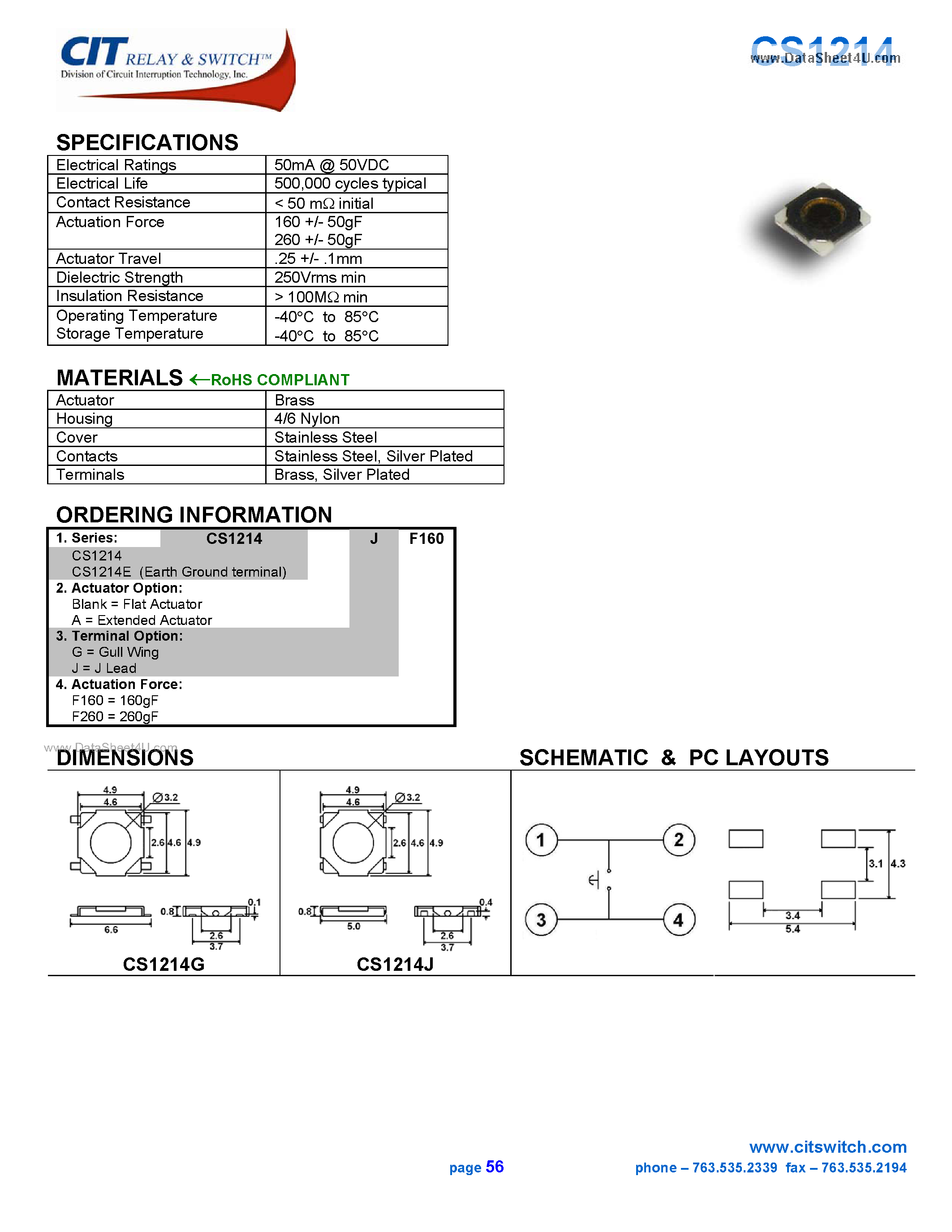 Даташит на микросхему CS1214 страница 1 Даташит CS1214 - CIT SWITCH страница 1