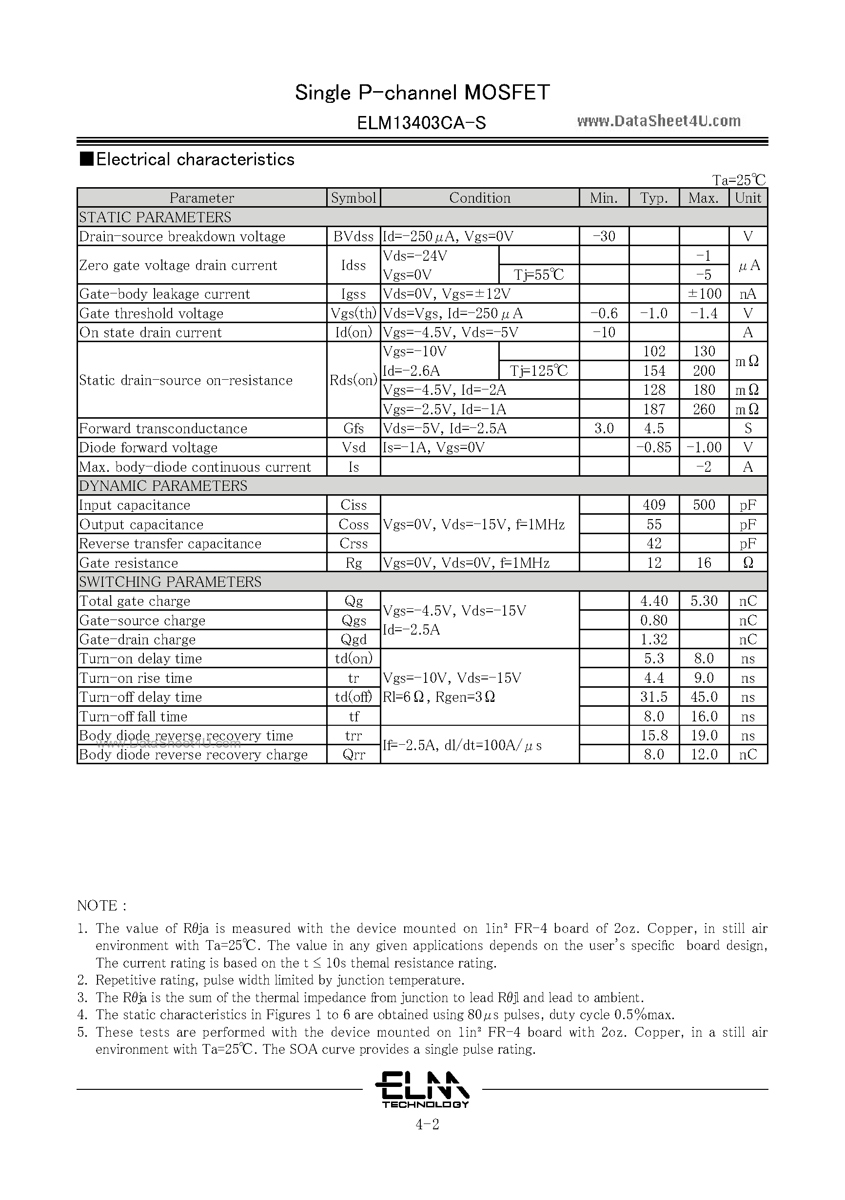 Datasheet ELM13403CA-S - Single MOSFET page 2