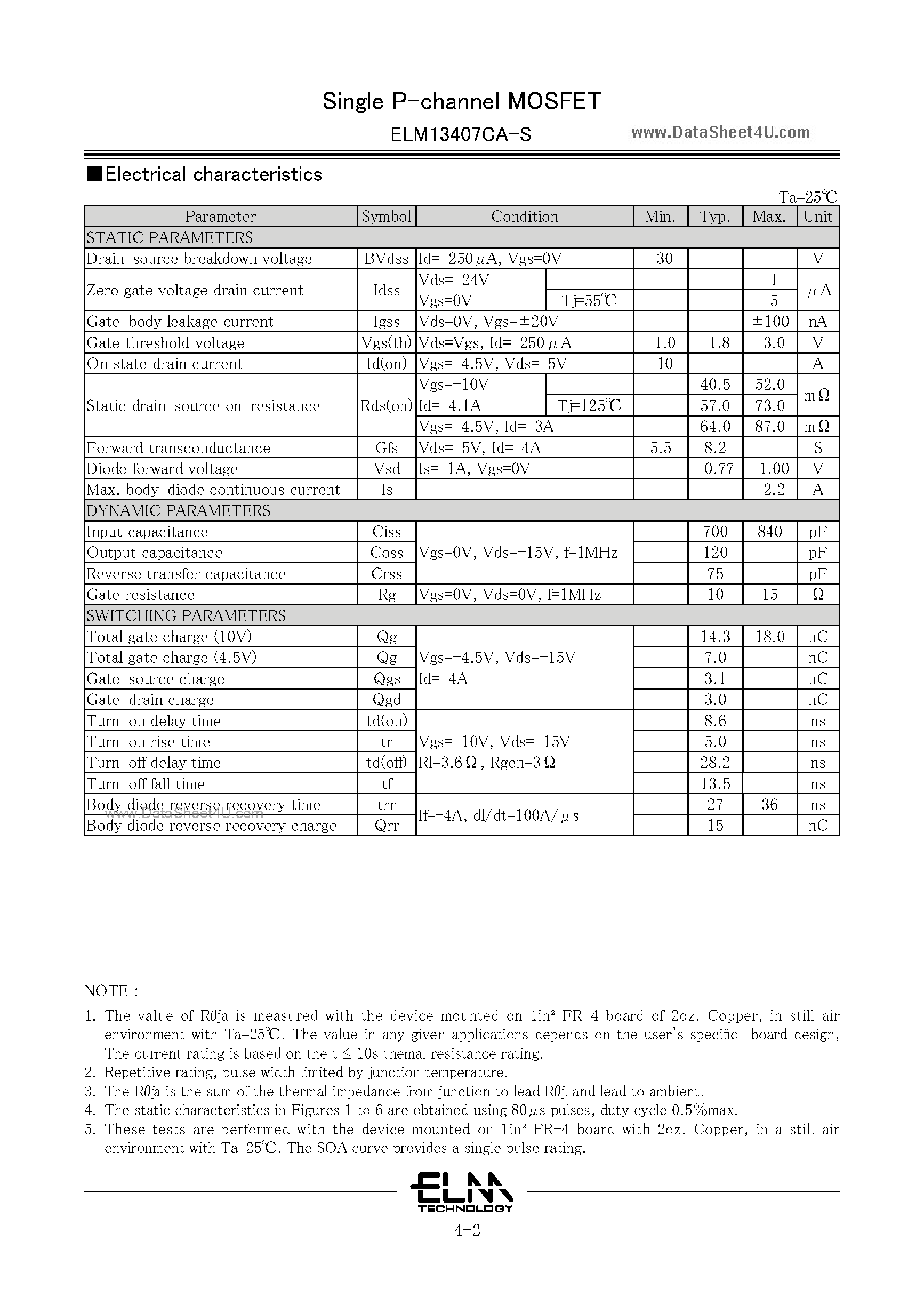 Datasheet ELM13407CA-S - Single MOSFET page 2