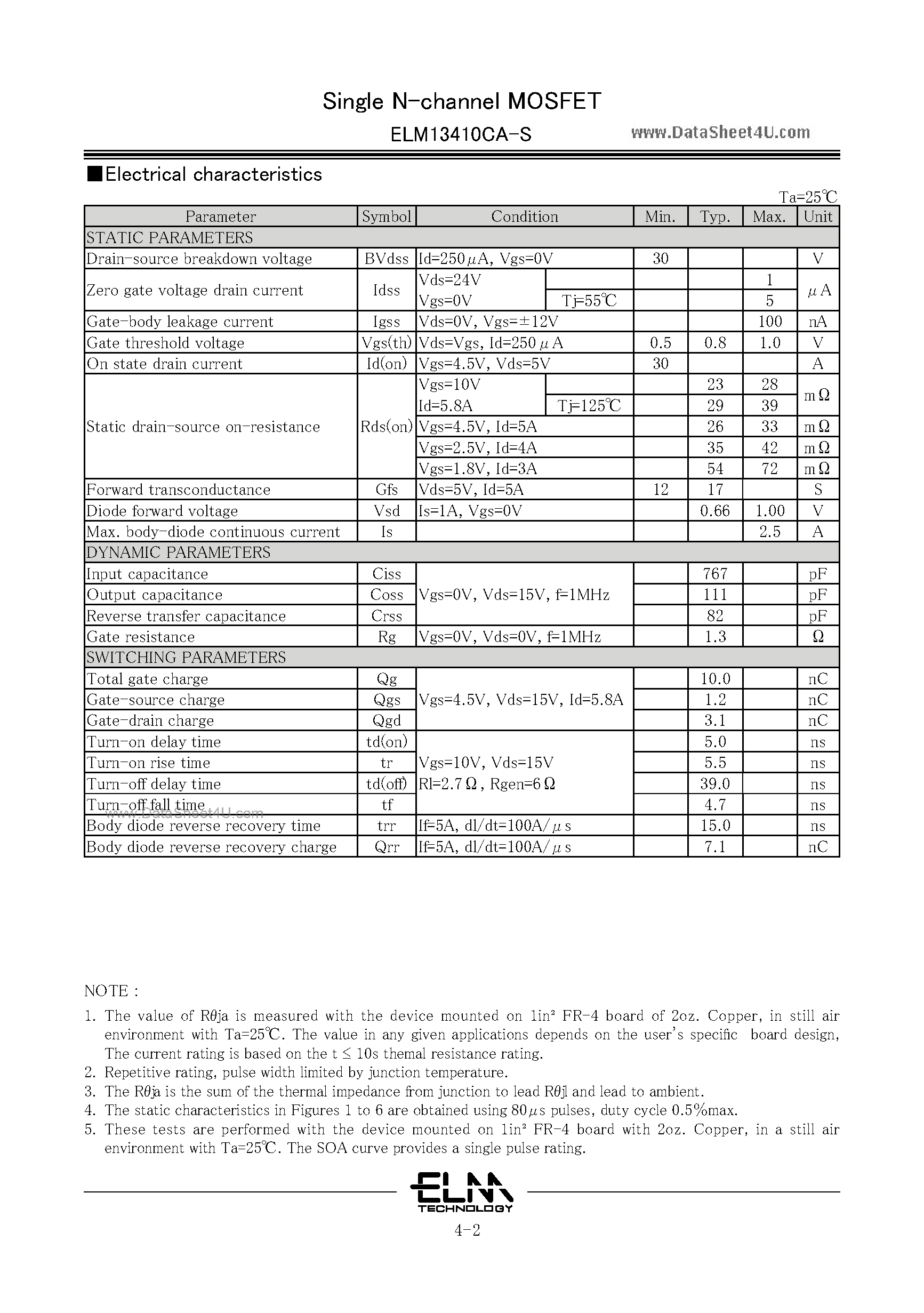 Datasheet ELM13410CA-S - Single MOSFET page 2