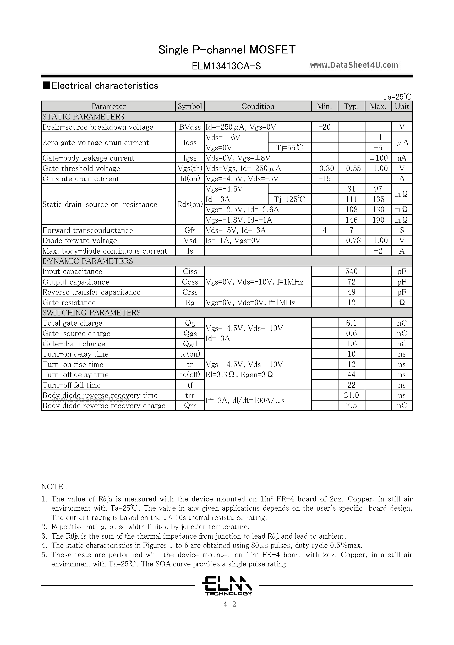 Datasheet ELM13413CA-S - Single MOSFET page 2