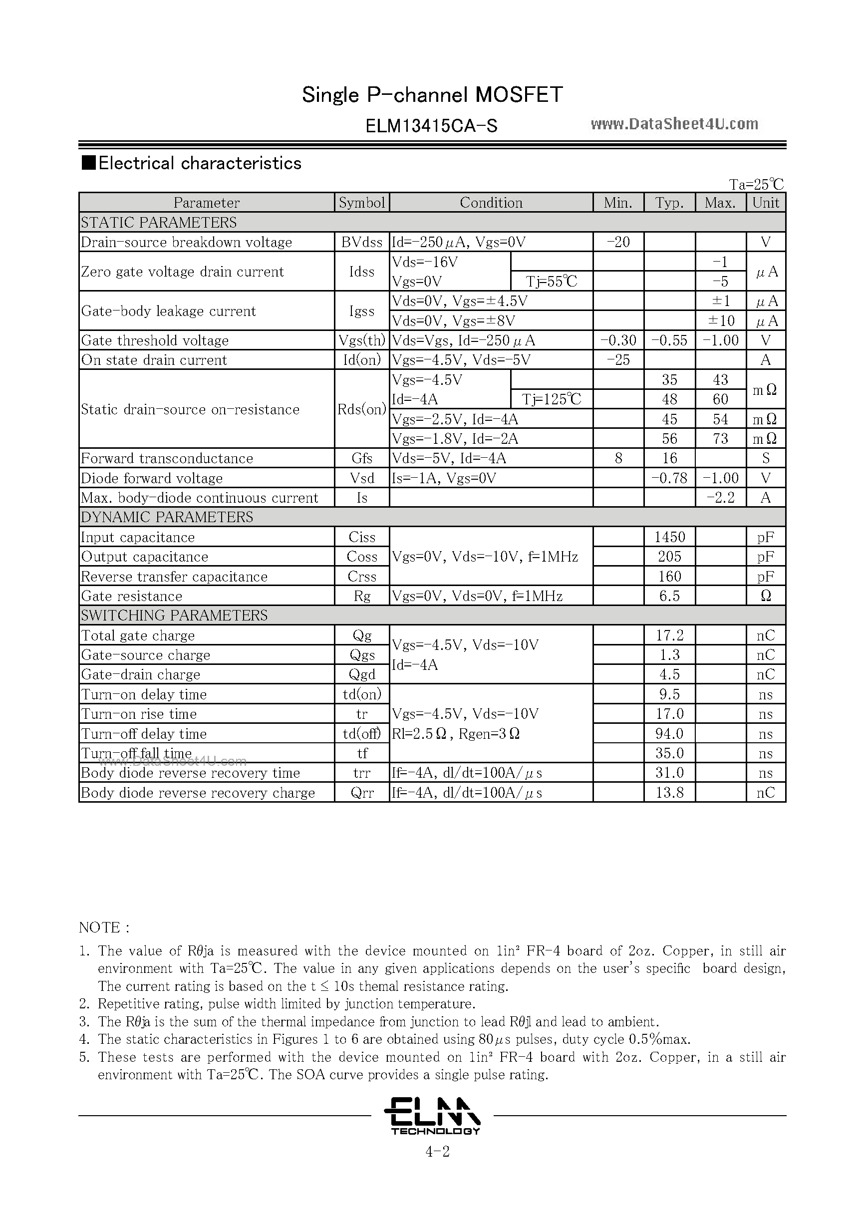 Datasheet ELM13415CA-S - Single MOSFET page 2