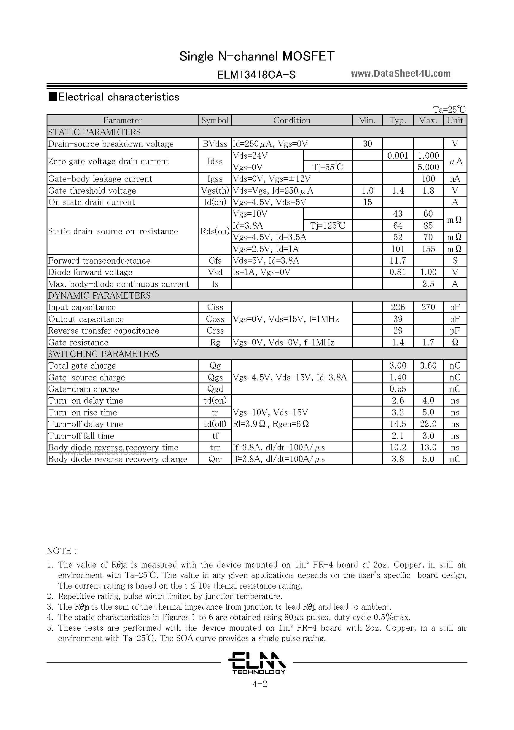 Datasheet ELM13418CA-S - Single MOSFET page 2