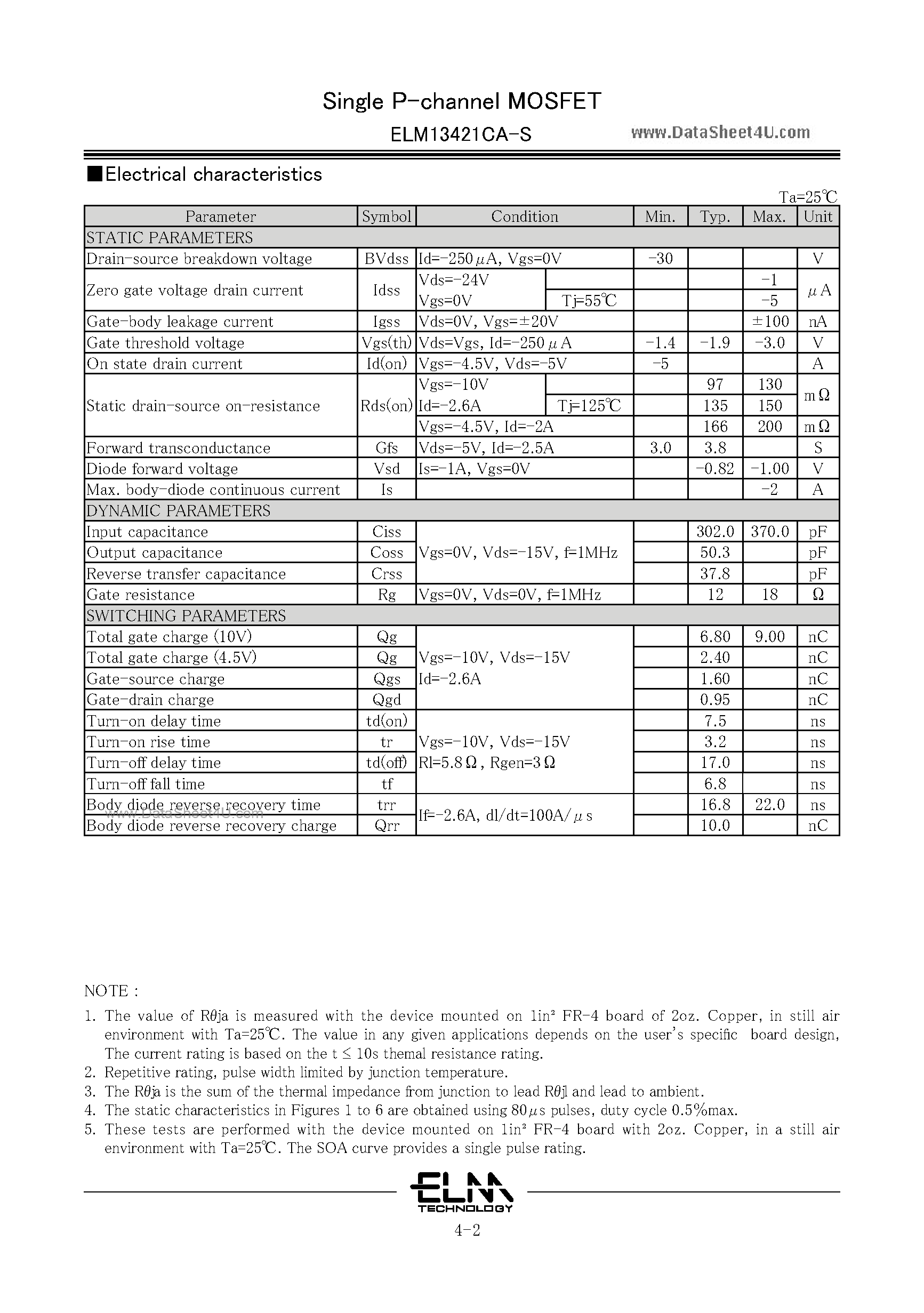 Datasheet ELM13421CA-S - Single MOSFET page 2