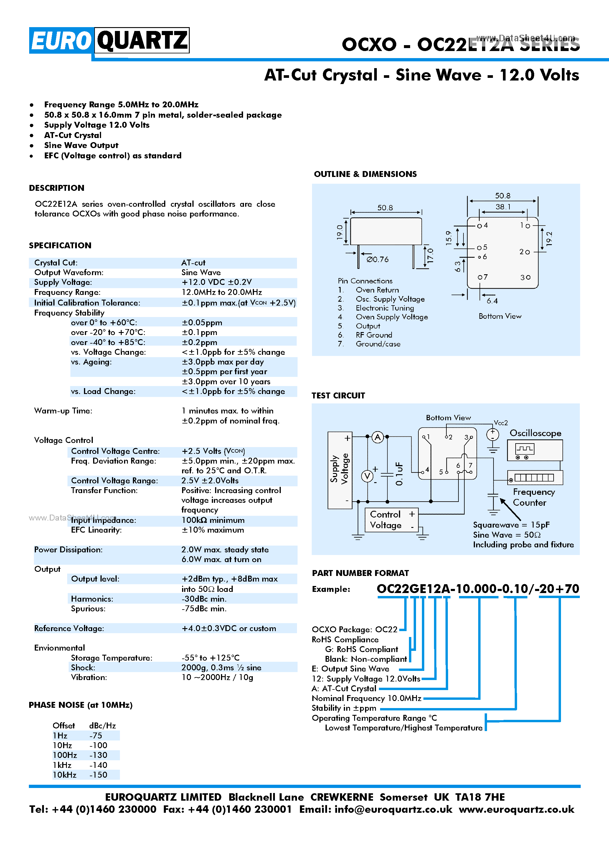 Datasheet OC22E12A - AT-Cut Crystal - Sine Wave - 12.0 Volts page 1