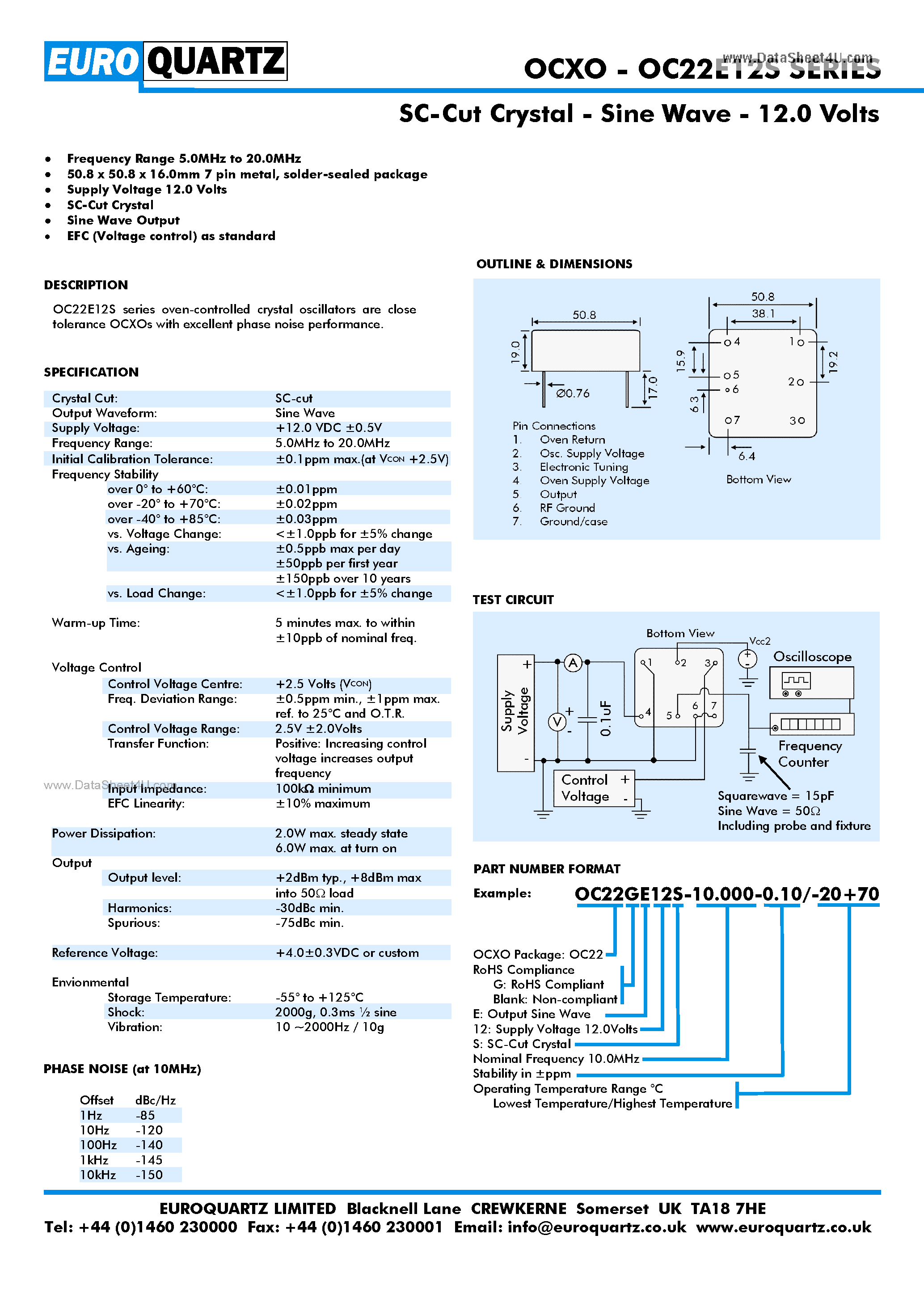 Datasheet OC22E12S - SC-Cut Crystal - Sine Wave - 12.0 Volts page 1