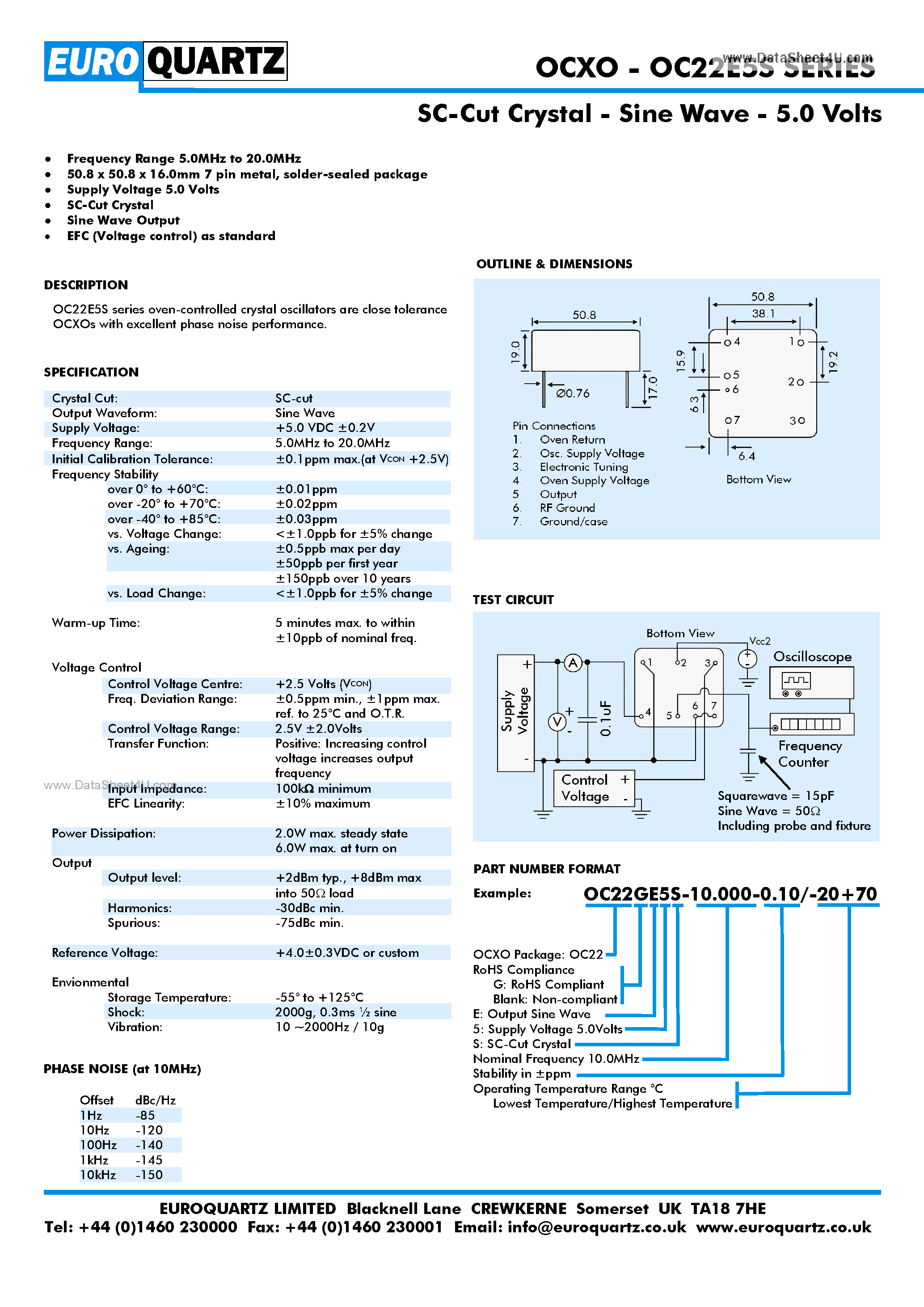Datasheet OC22E5S - SC-Cut Crystal - Sine Wave - 5.0 Volts page 1