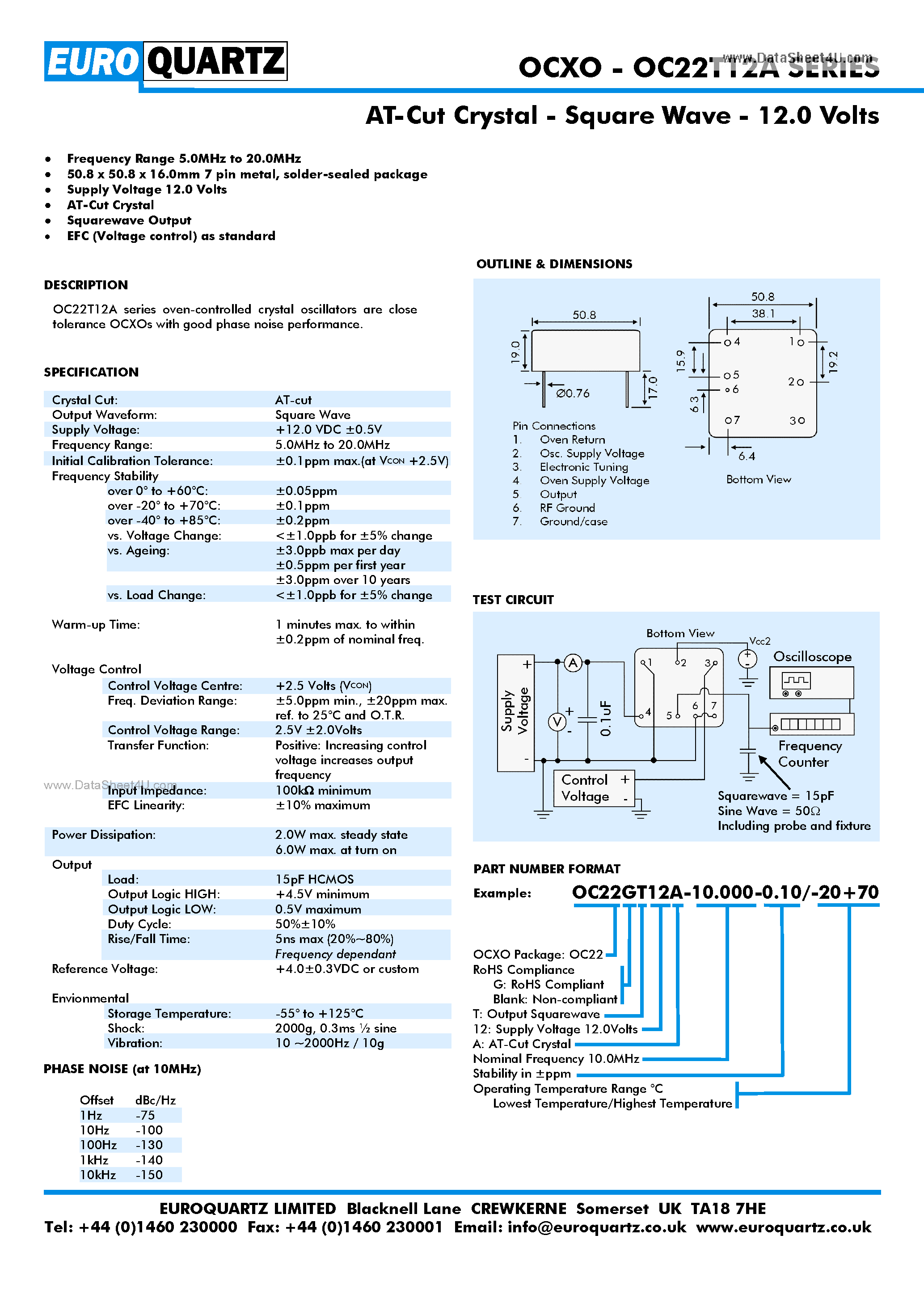 Datasheet OC22T12A - AT-Cut Crystal - Square Wave - 12.0 Volts page 1
