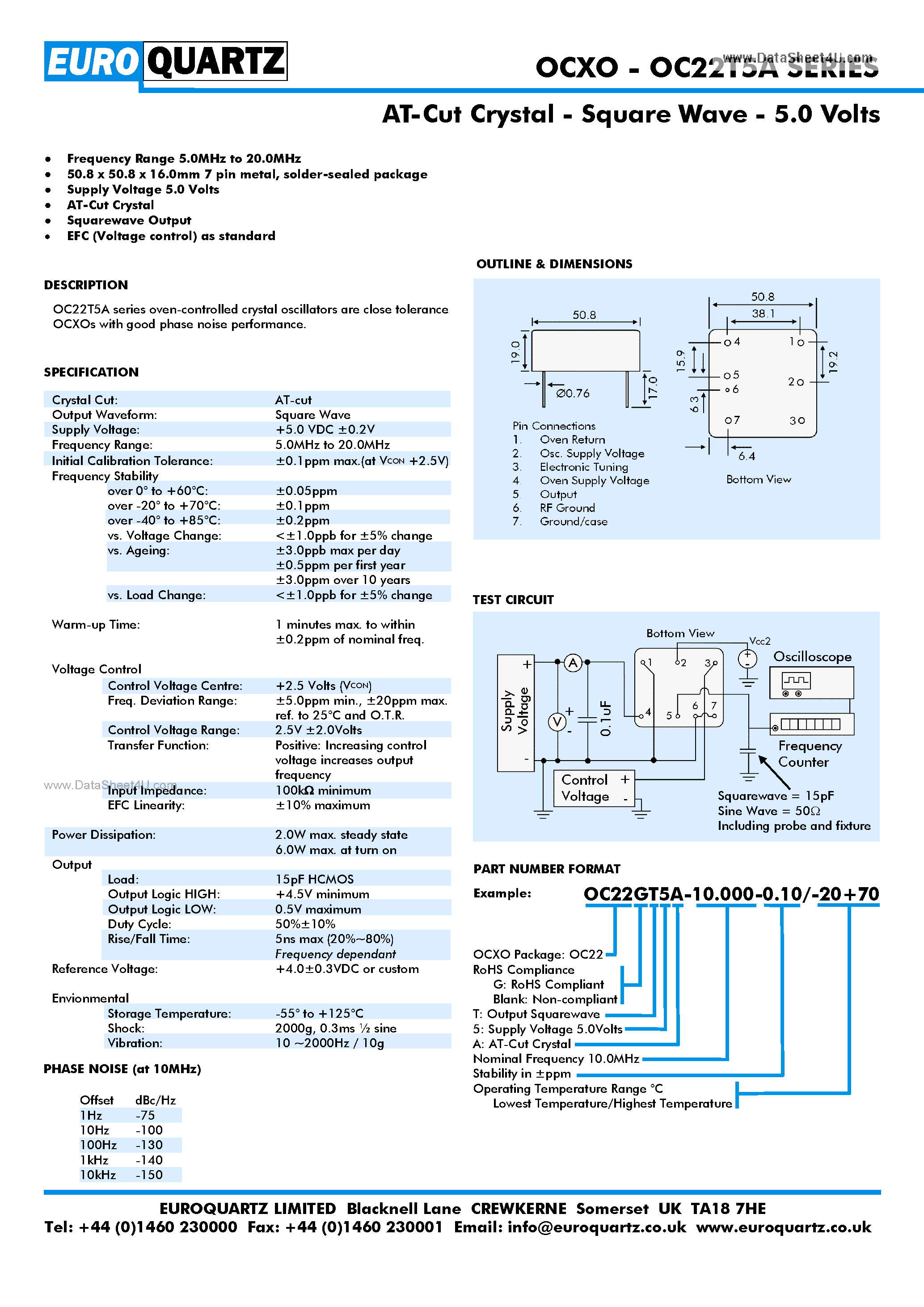 Datasheet OC22T5A - AT-Cut Crystal - Square Wave - 5.0 Volts page 1