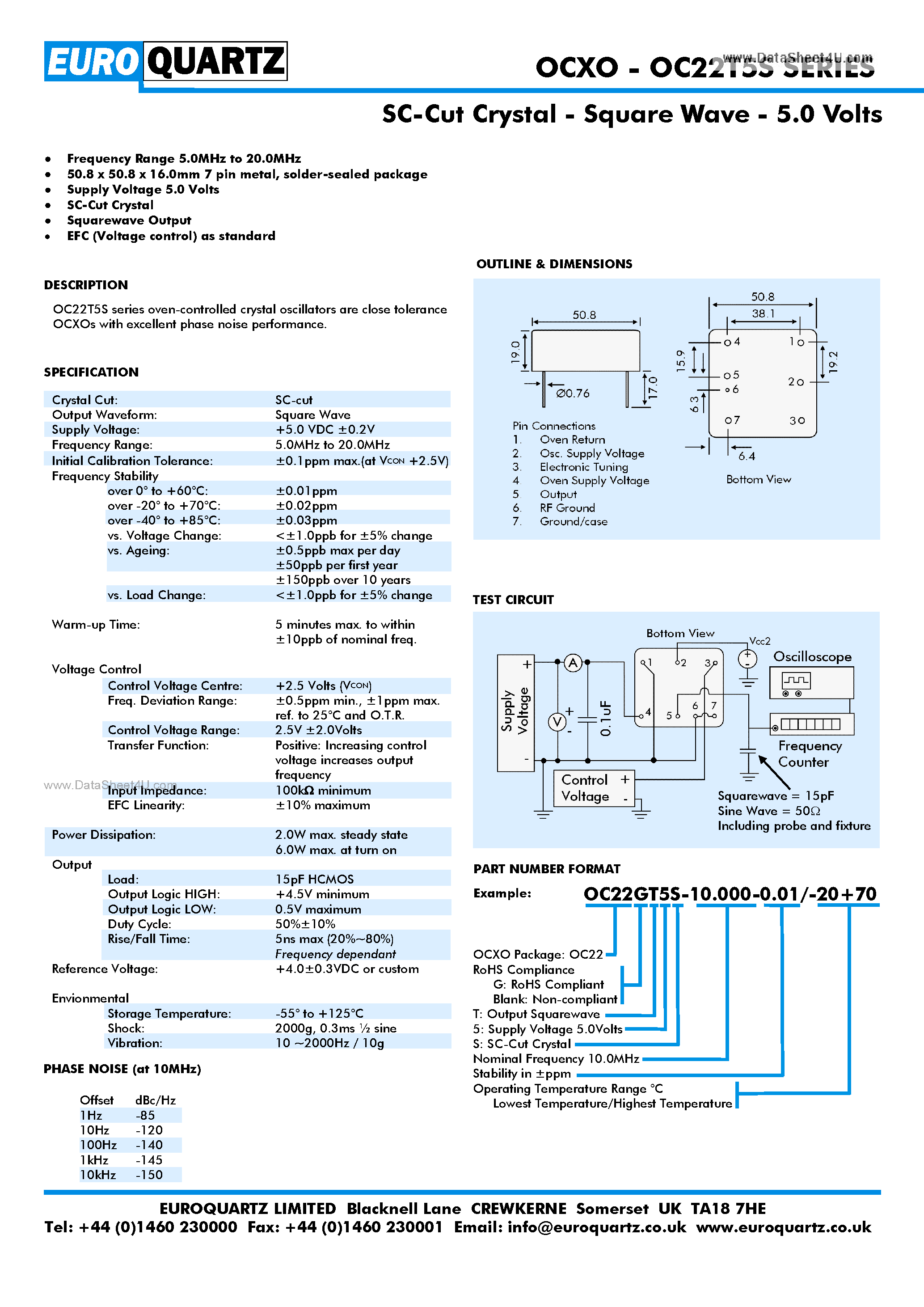 Datasheet OC22T5S - SC-Cut Crystal - Square Wave - 5.0 Volts page 1