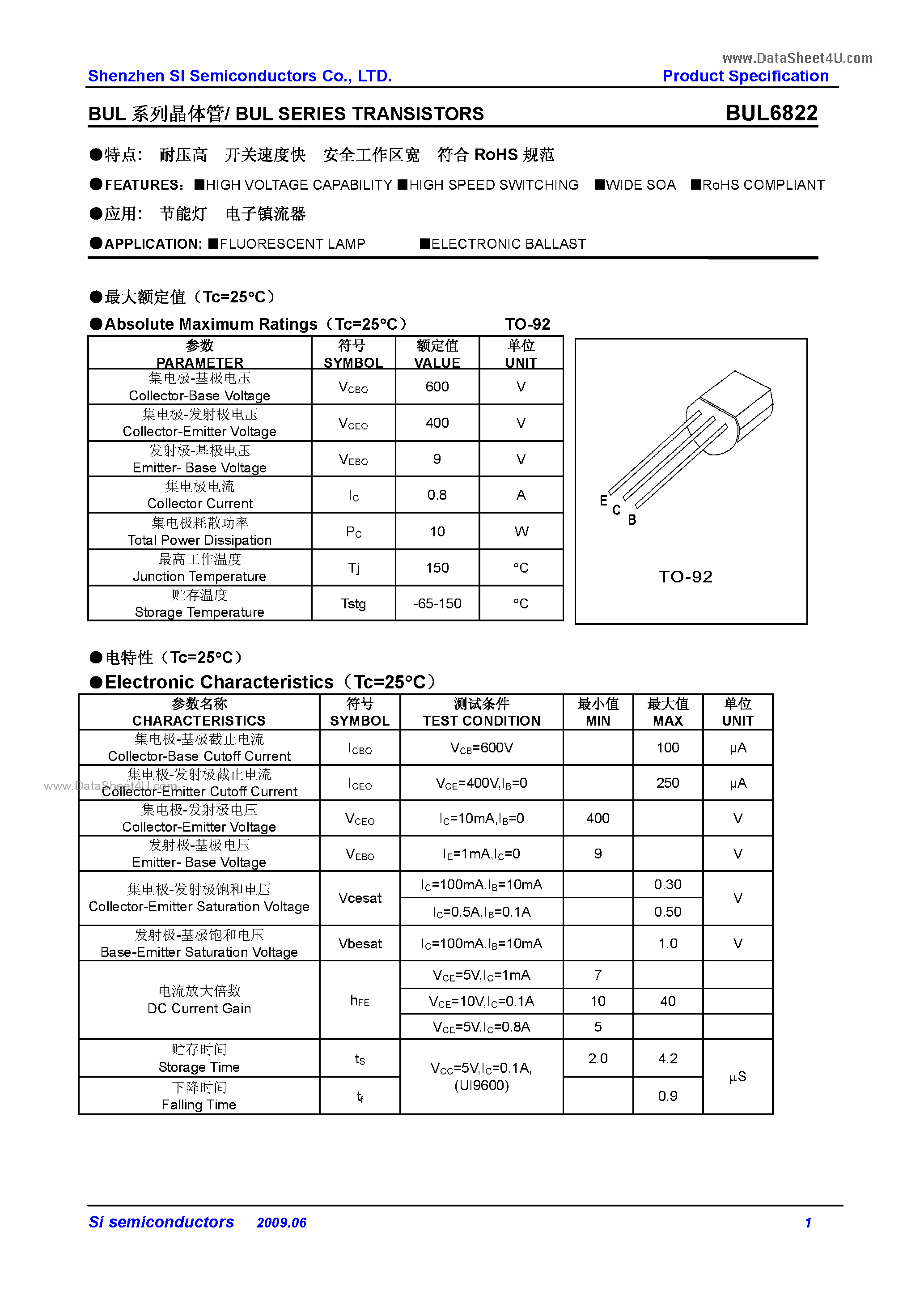 Даташит BUL6822 - BUL SERIES TRANSISTORS страница 1