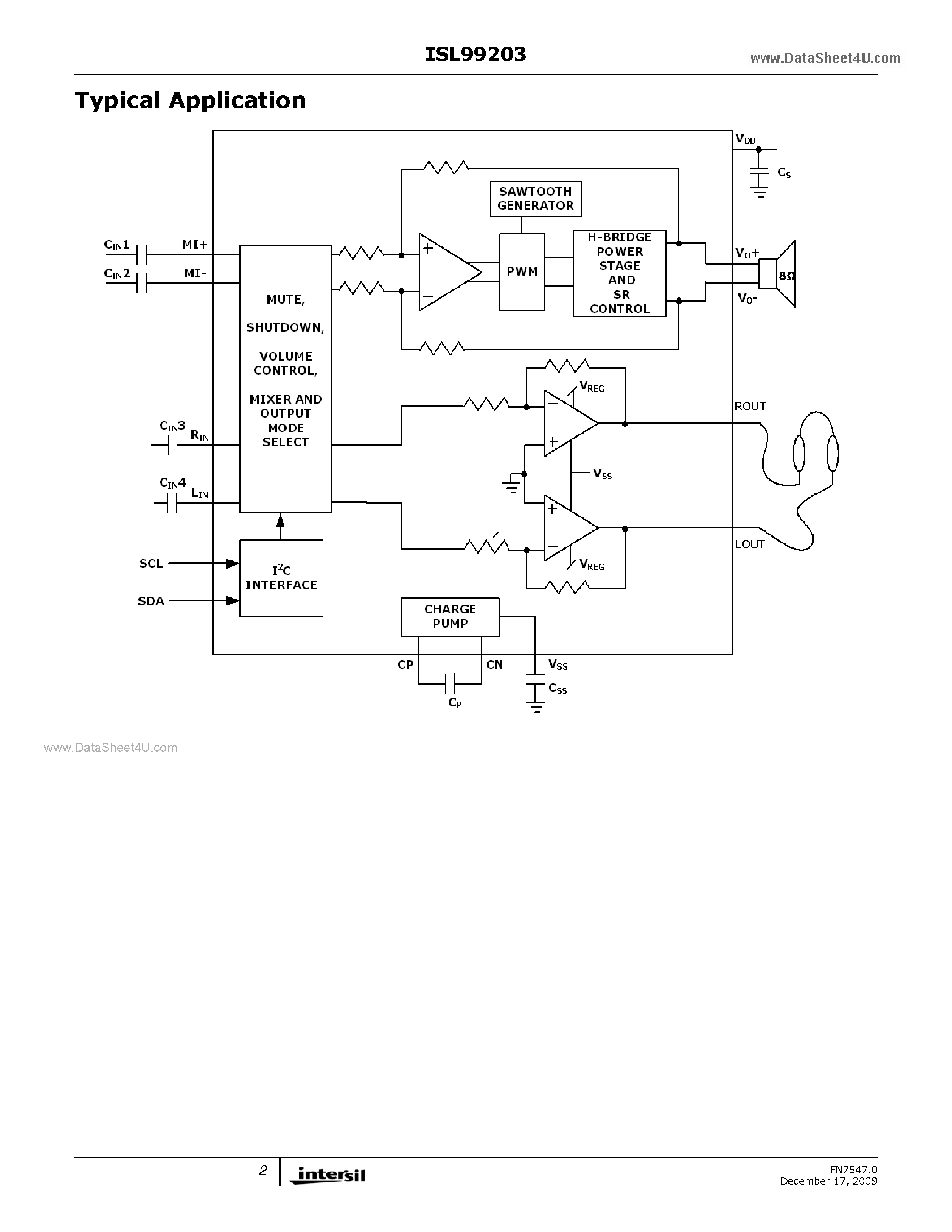 Datasheet ISL99203 page 2 Datasheet ISL99203 - High Efficiency Audio Subsystem page 2