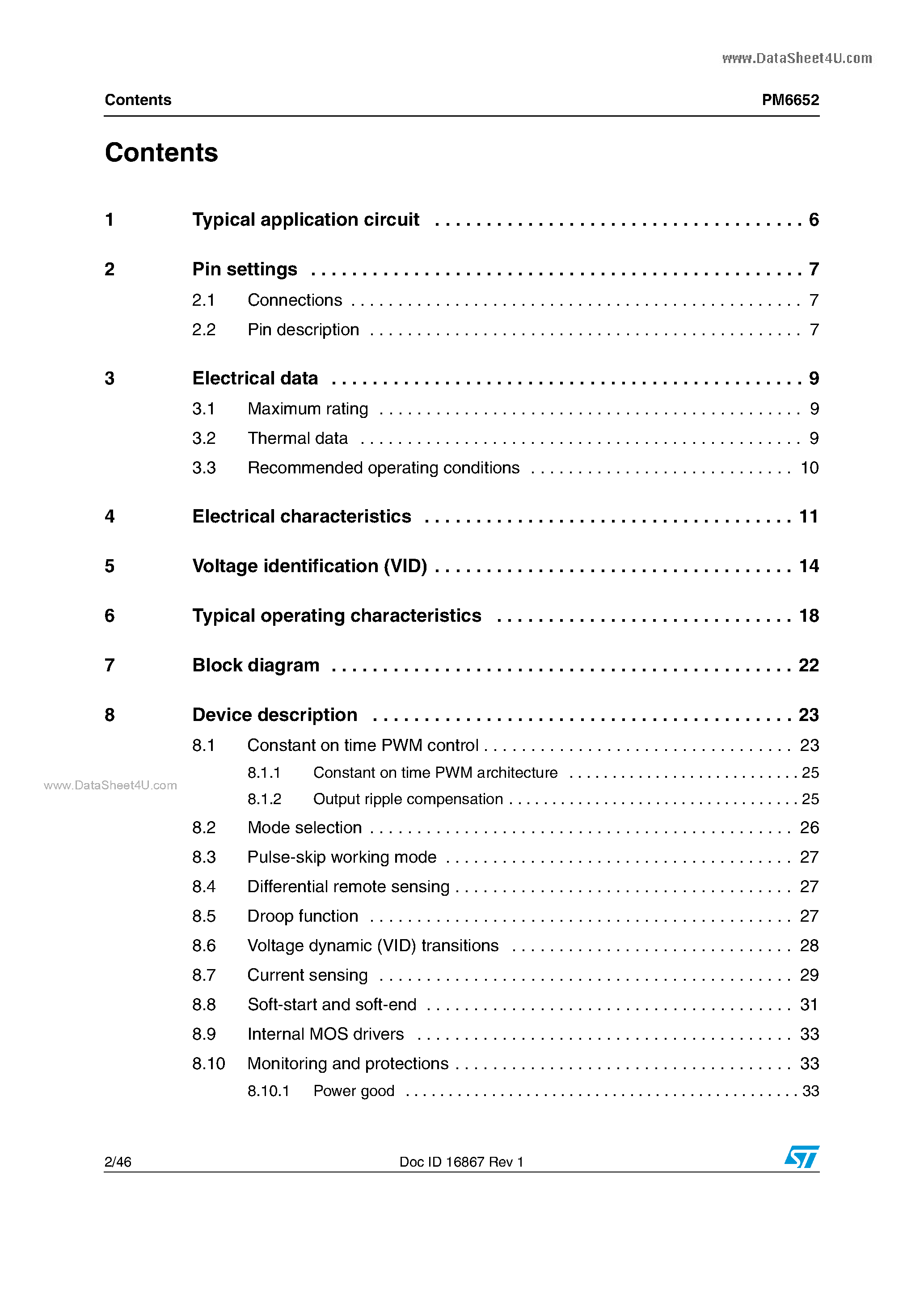 Datasheet PM6652 page 2 Datasheet PM6652 - Single-phase Switching DC-DC Controllers & Smart Regulators page 2
