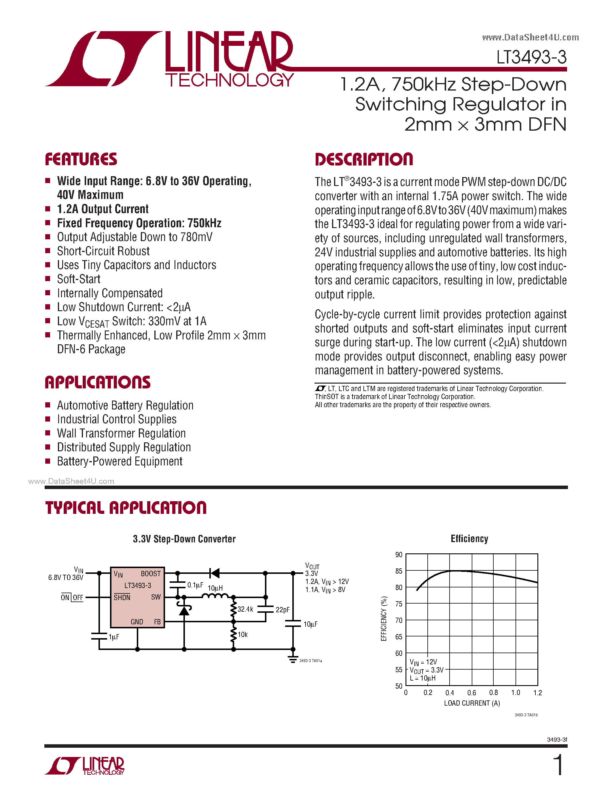 Datasheet LT3493-3 - 750kHz Step-Down Switching Regulator page 1