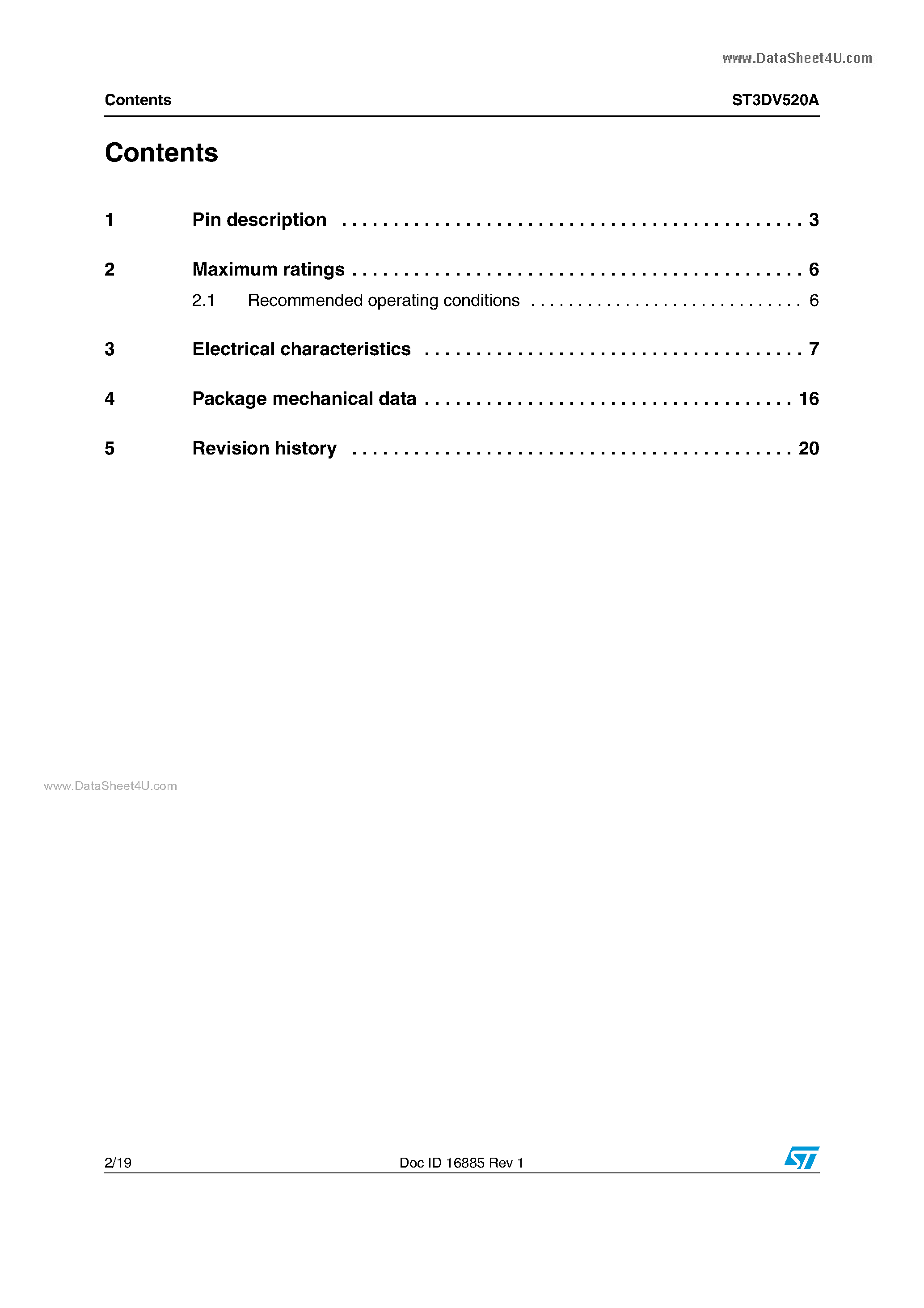 Datasheet ST3DV520A page 2 Datasheet ST3DV520A - High Bandwidth Switch page 2