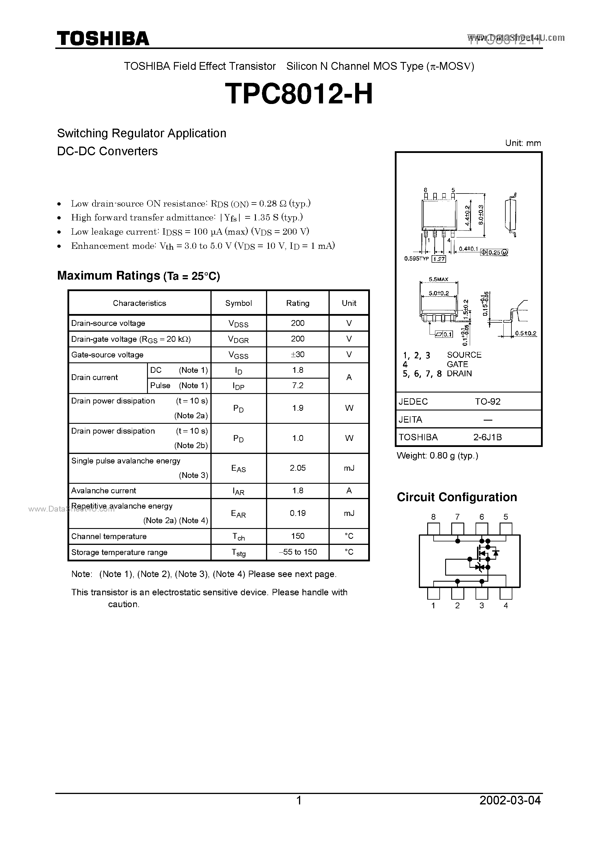 Datasheet TPC8012-H - Field Effect Transistor page 1