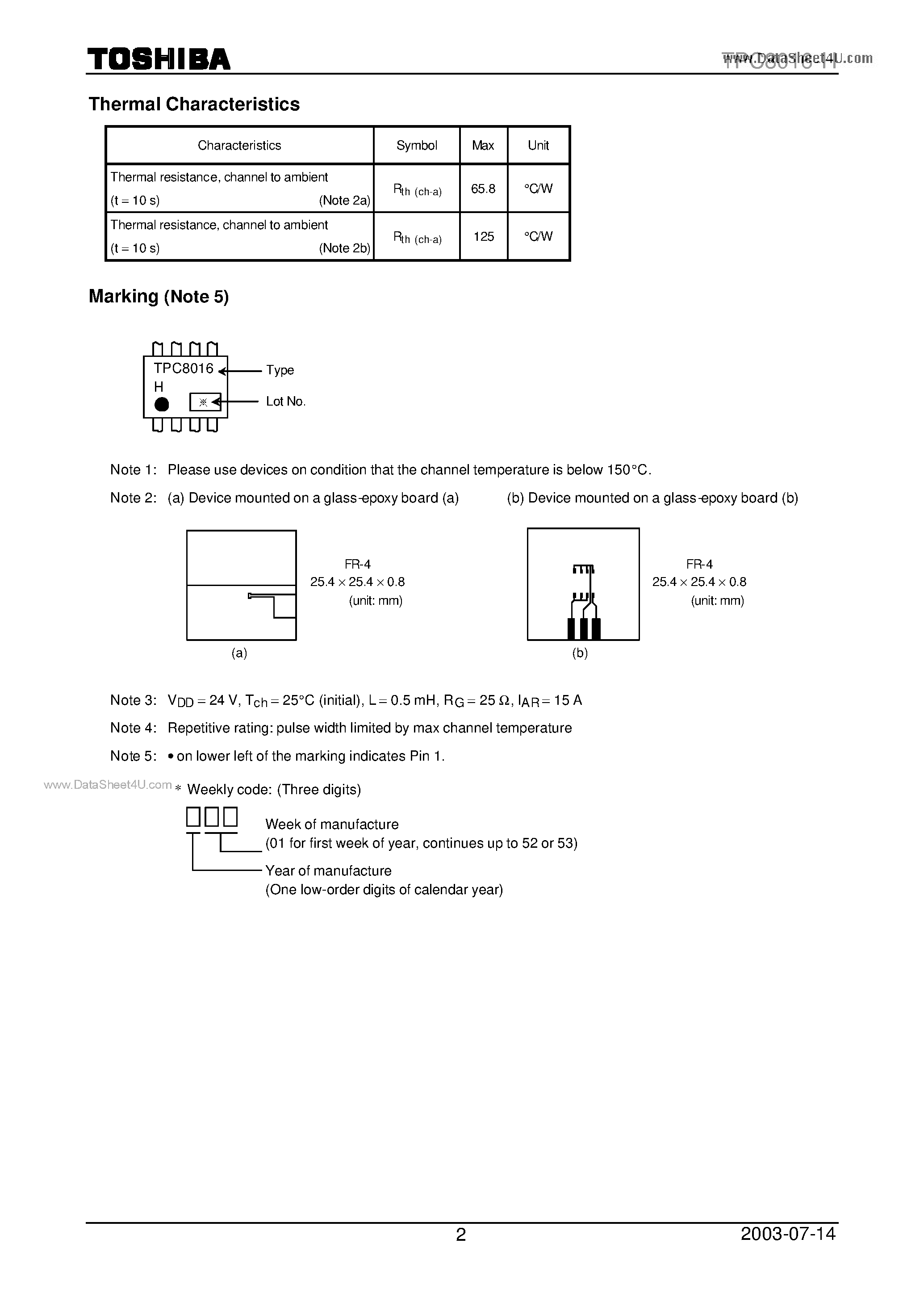Datasheet TPC8016-H page 2 Datasheet TPC8016-H - Field Effect Transistor page 2