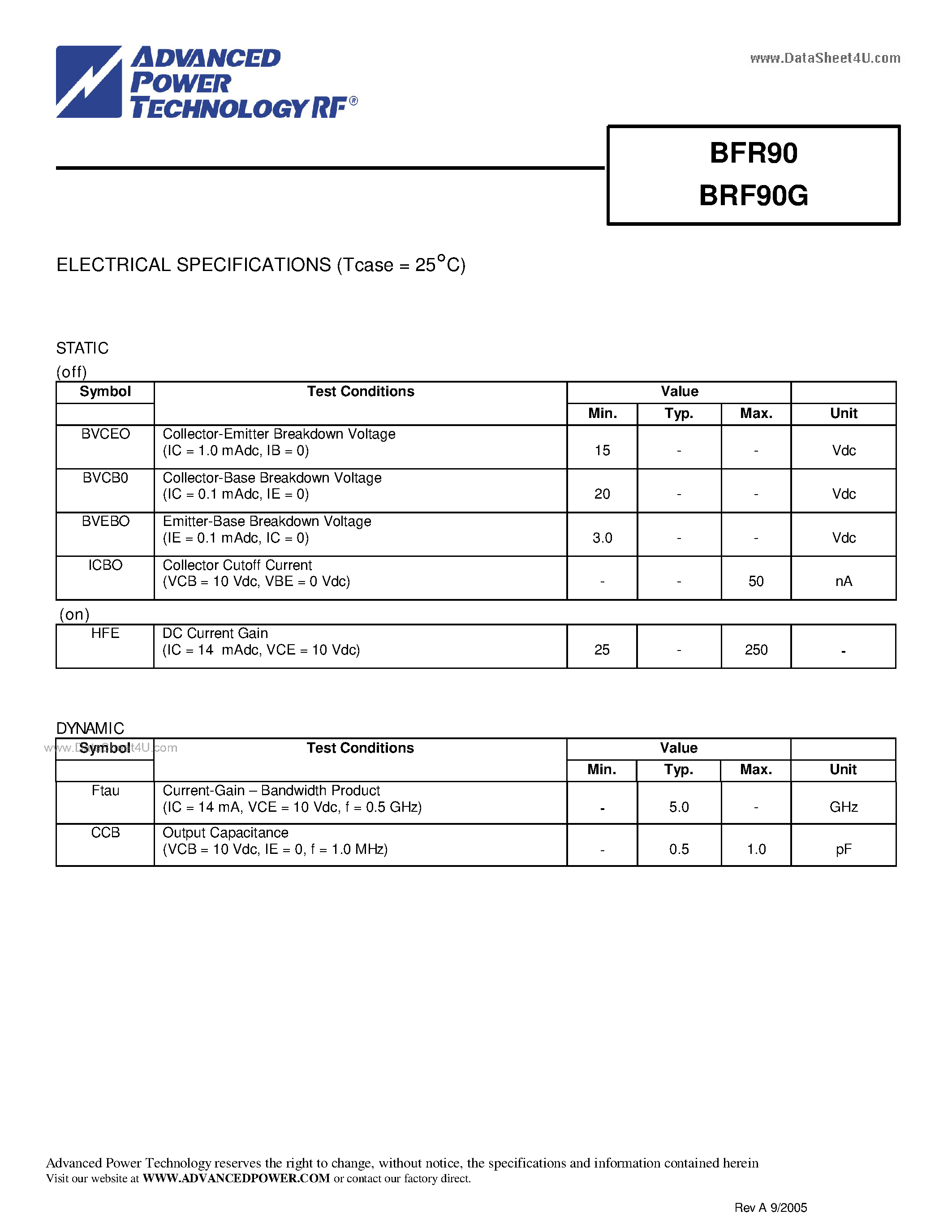 Даташит BFR90 - RF & MICROWAVE DISCRETE LOW POWER TRANSISTORS страница 2