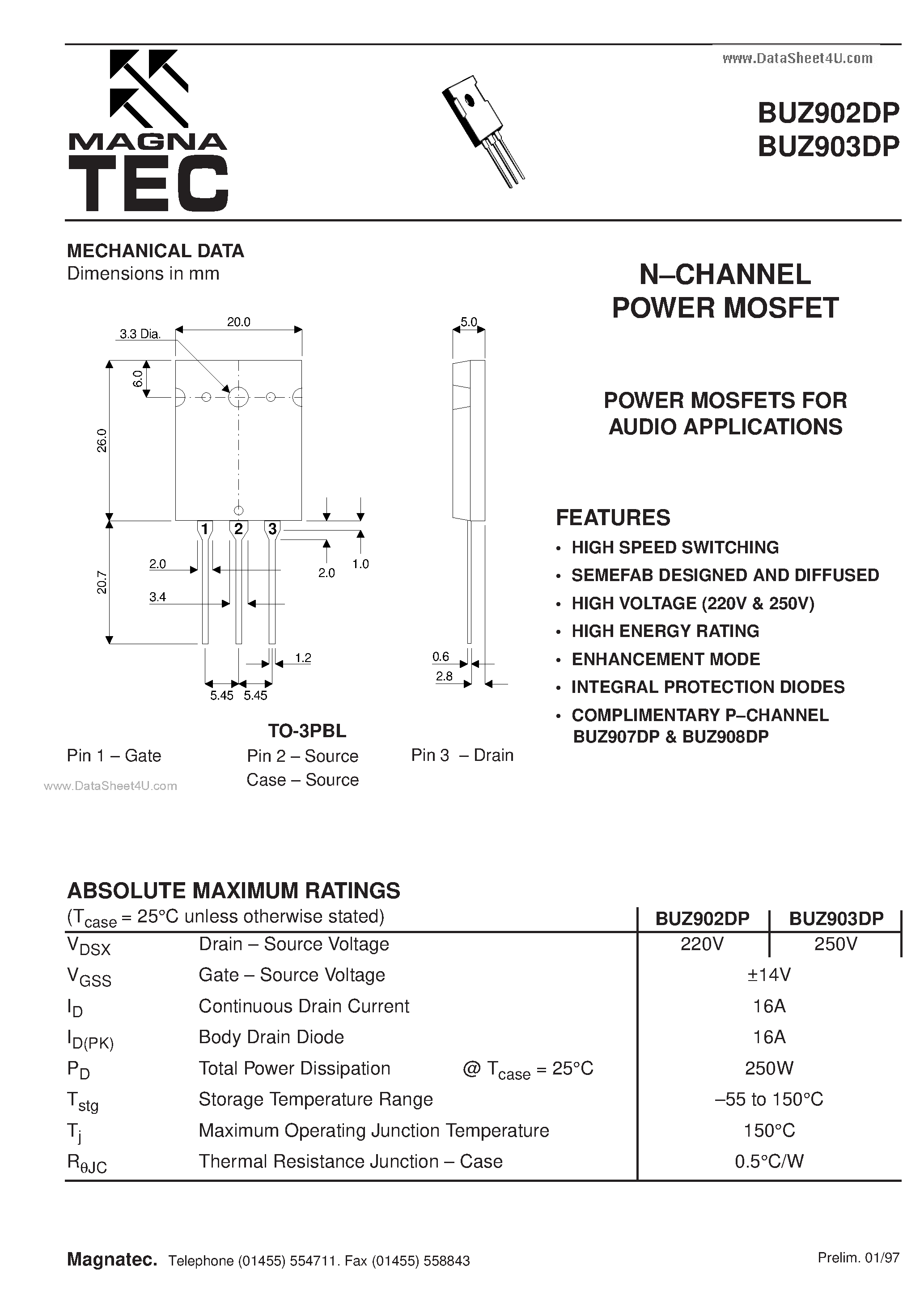 Даташит BUZ902DP-(BUZ902DP / BUZ903DP) N CHANNEL POWER MOSFET страница 1