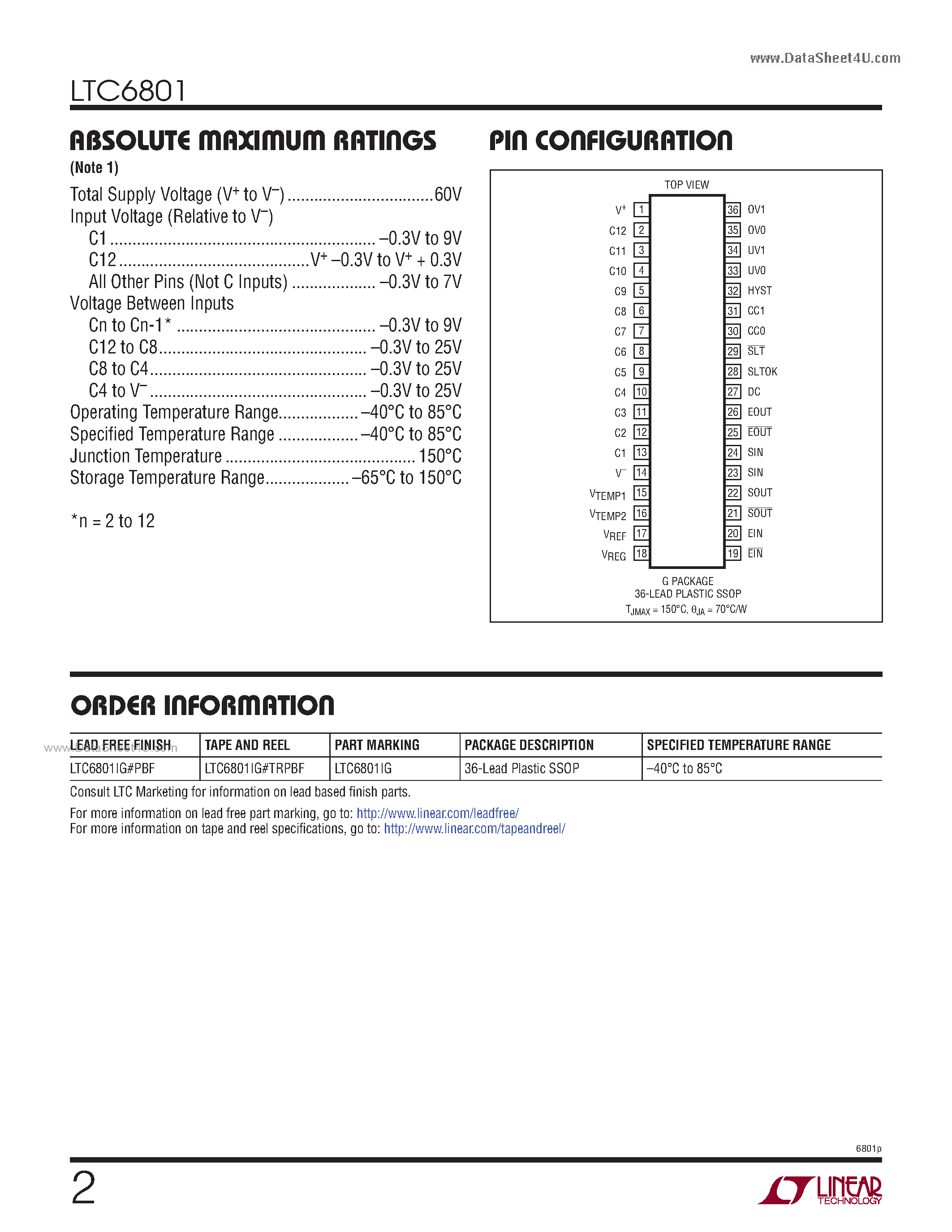 Datasheet LTC6801 - Independent Multicell Battery Stack Fault Monitor page 2
