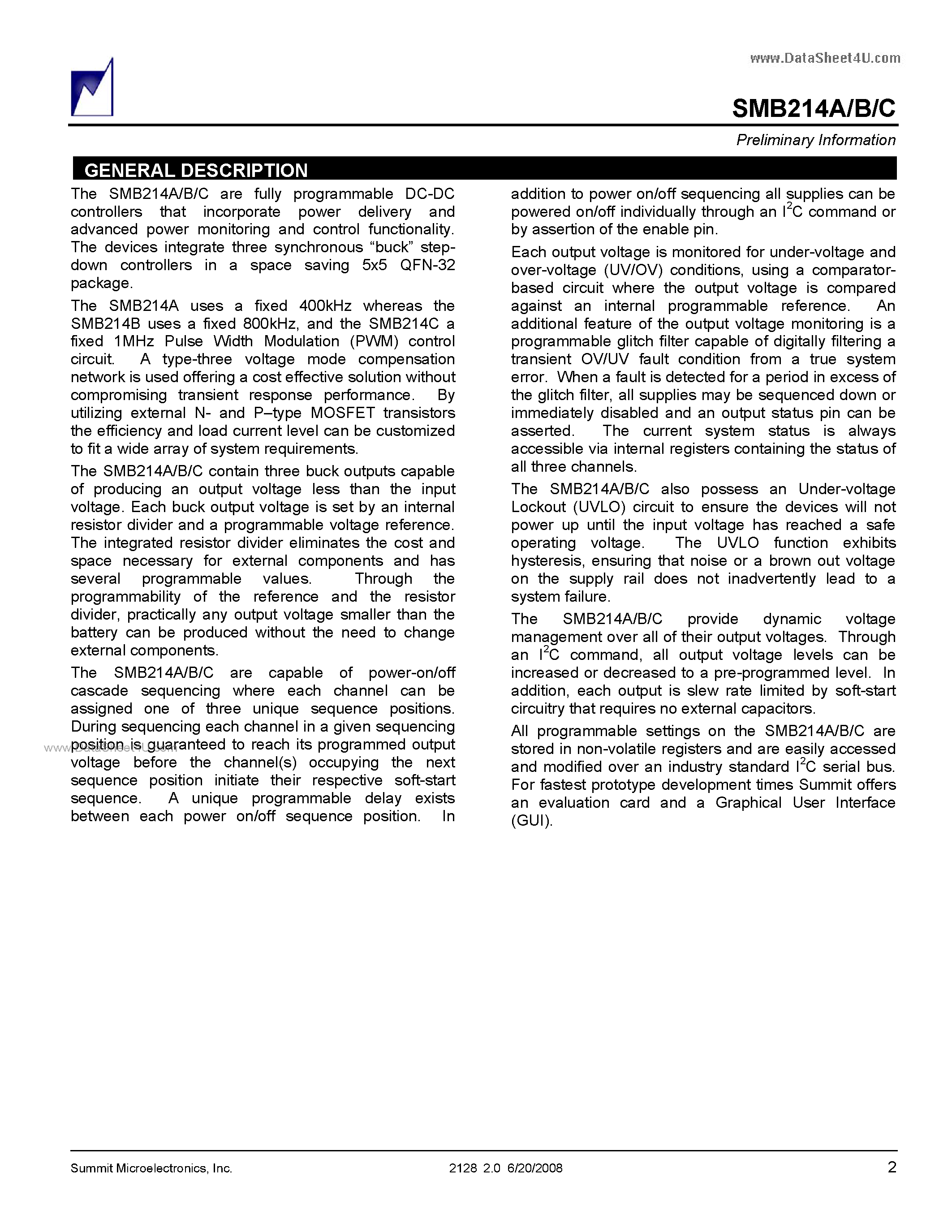 Даташит на микросхему SMB214A страница 2 Даташит SMB214A - Three-channel Programmable DC-DC System Power Managers страница 2