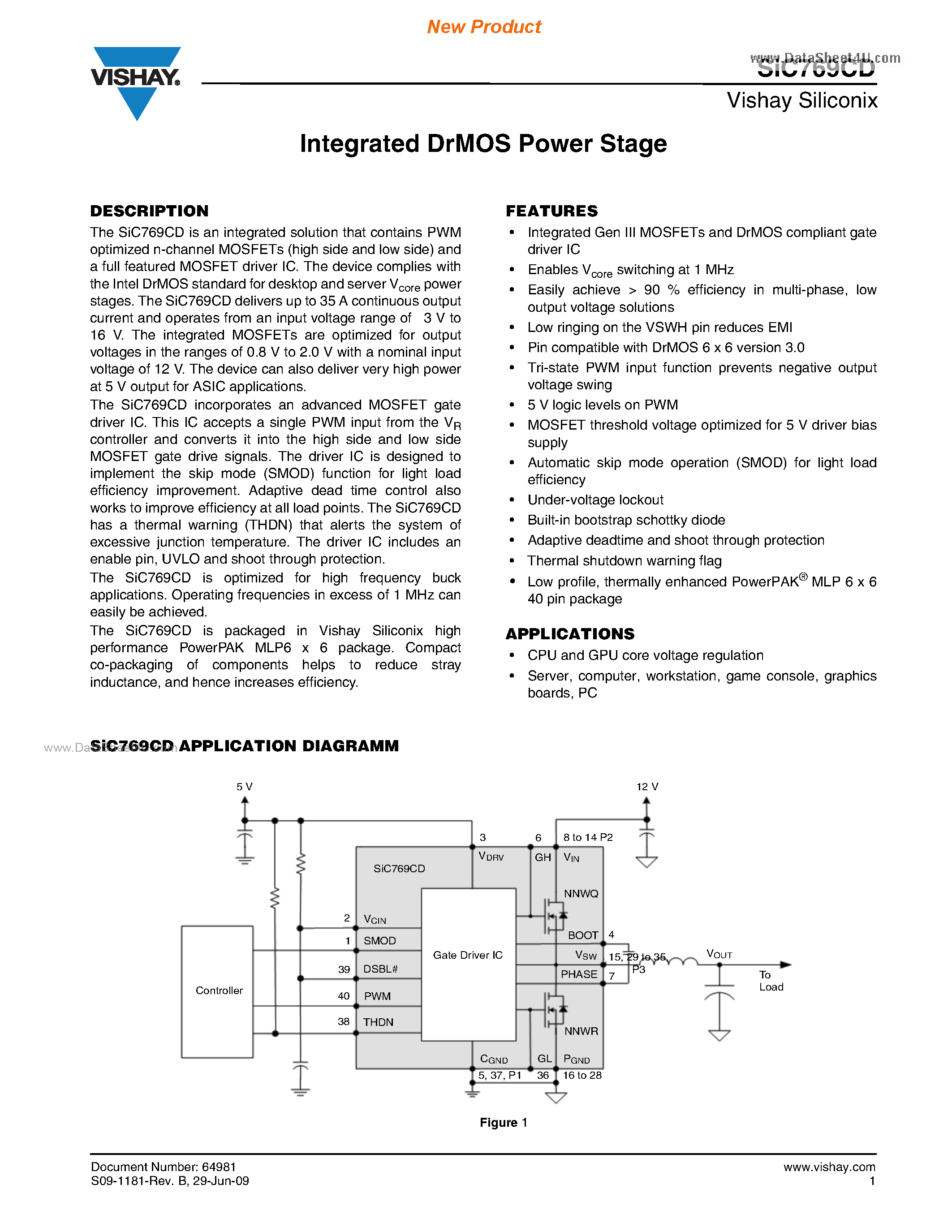 Datasheet SiC769CD - Integrated DrMOS Power Stage page 1