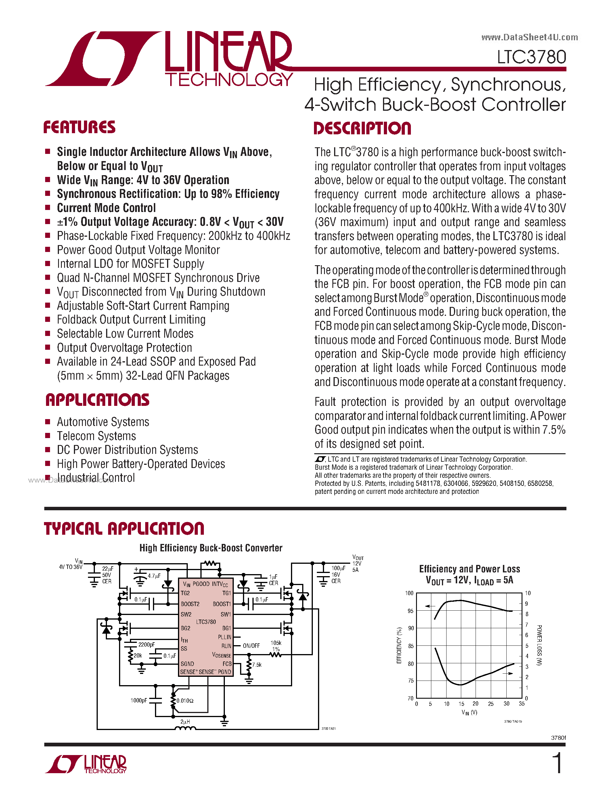 Datasheet LTC3780 - 4-Switch Buck-Boost Controller page 1