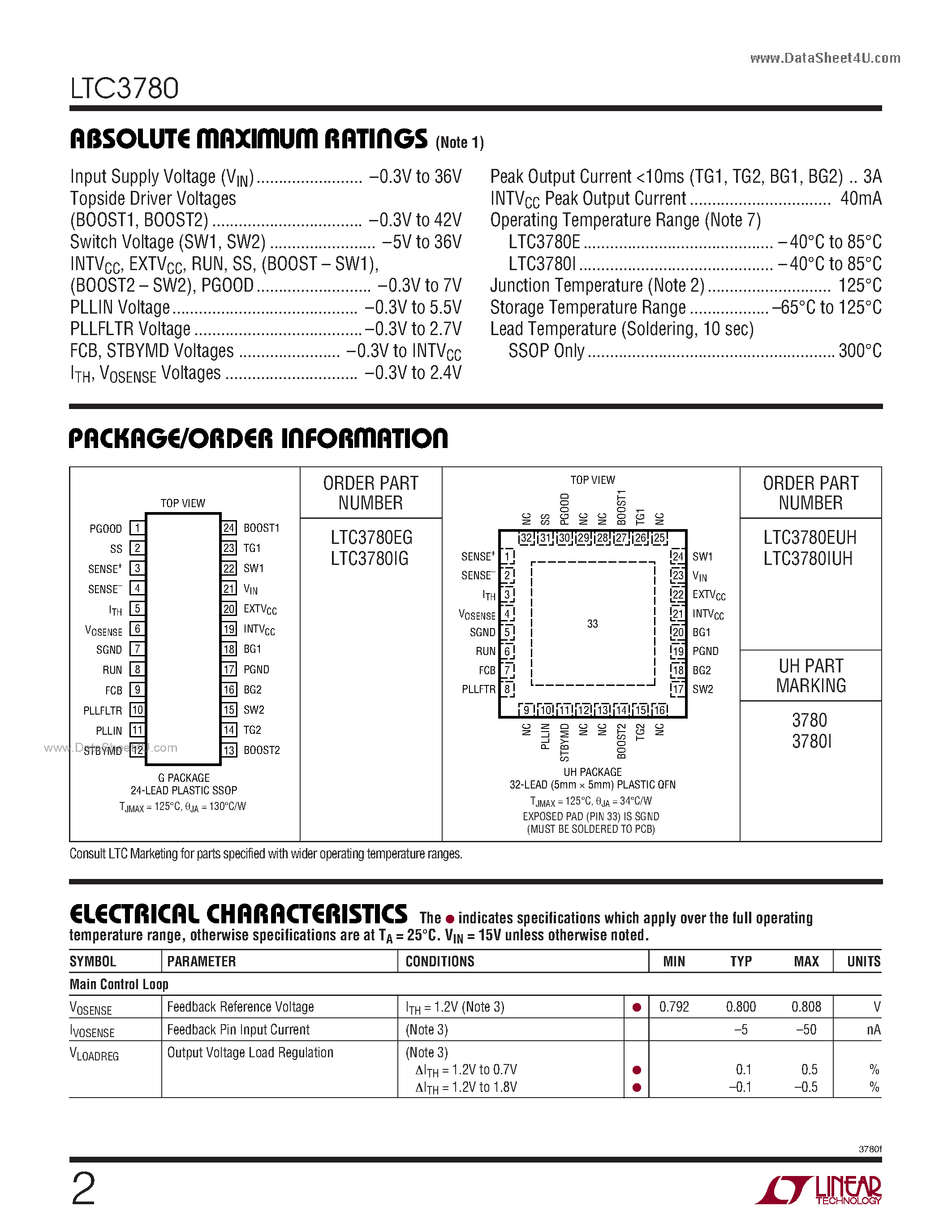 Datasheet LTC3780 - 4-Switch Buck-Boost Controller page 2