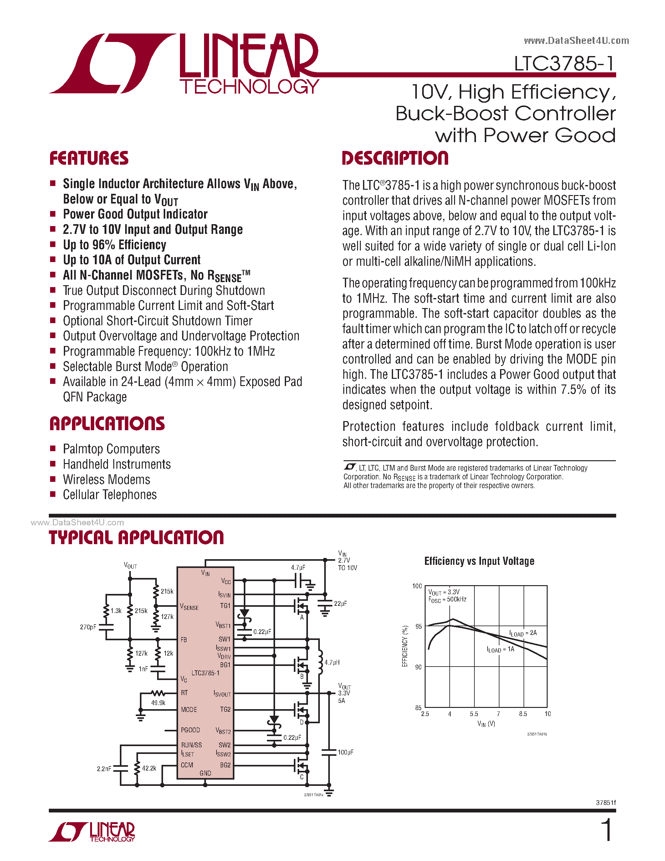 Datasheet LTC3785-1 page 1 Datasheet LTC3785-1 - Buck-Boost Controller page 1