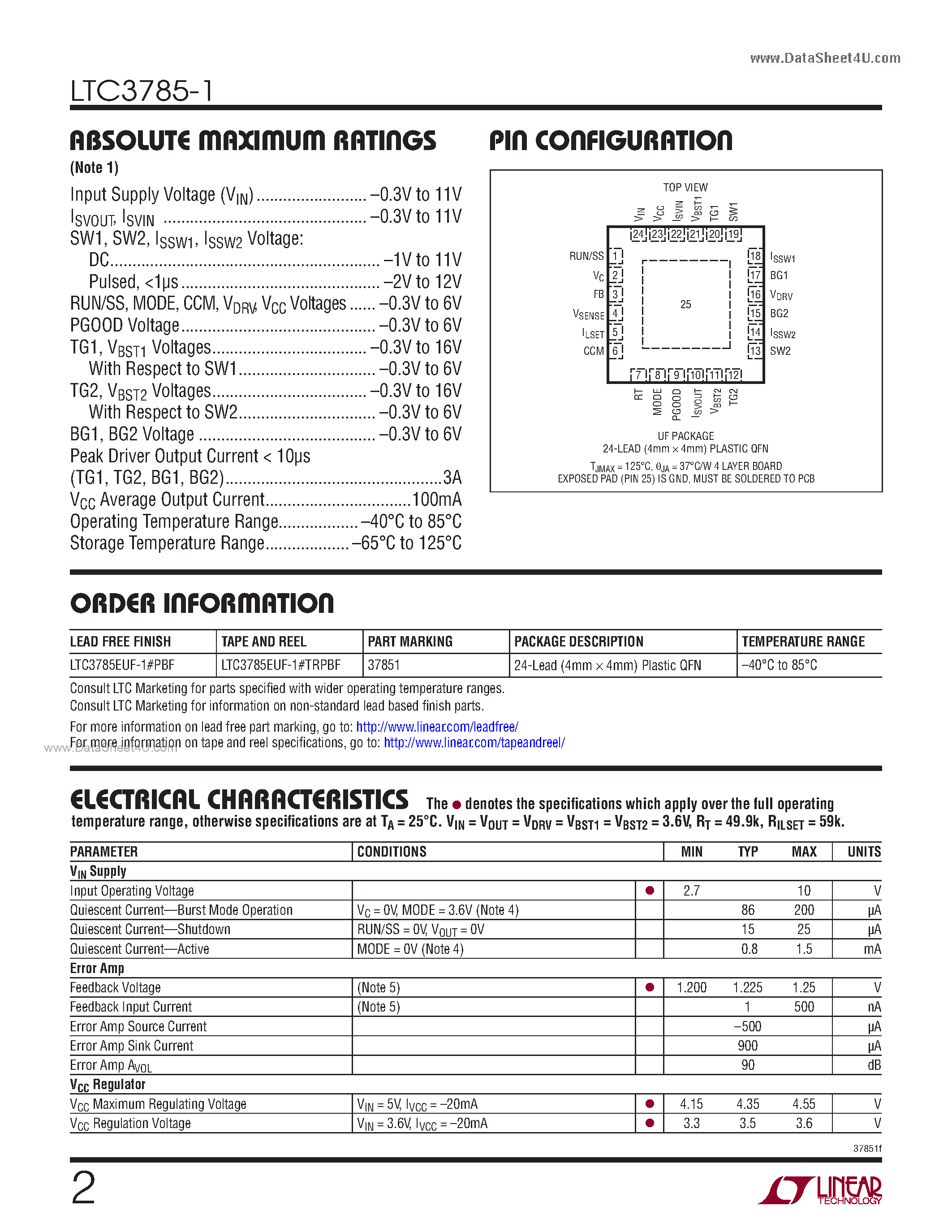 Datasheet LTC3785-1 page 2 Datasheet LTC3785-1 - Buck-Boost Controller page 2