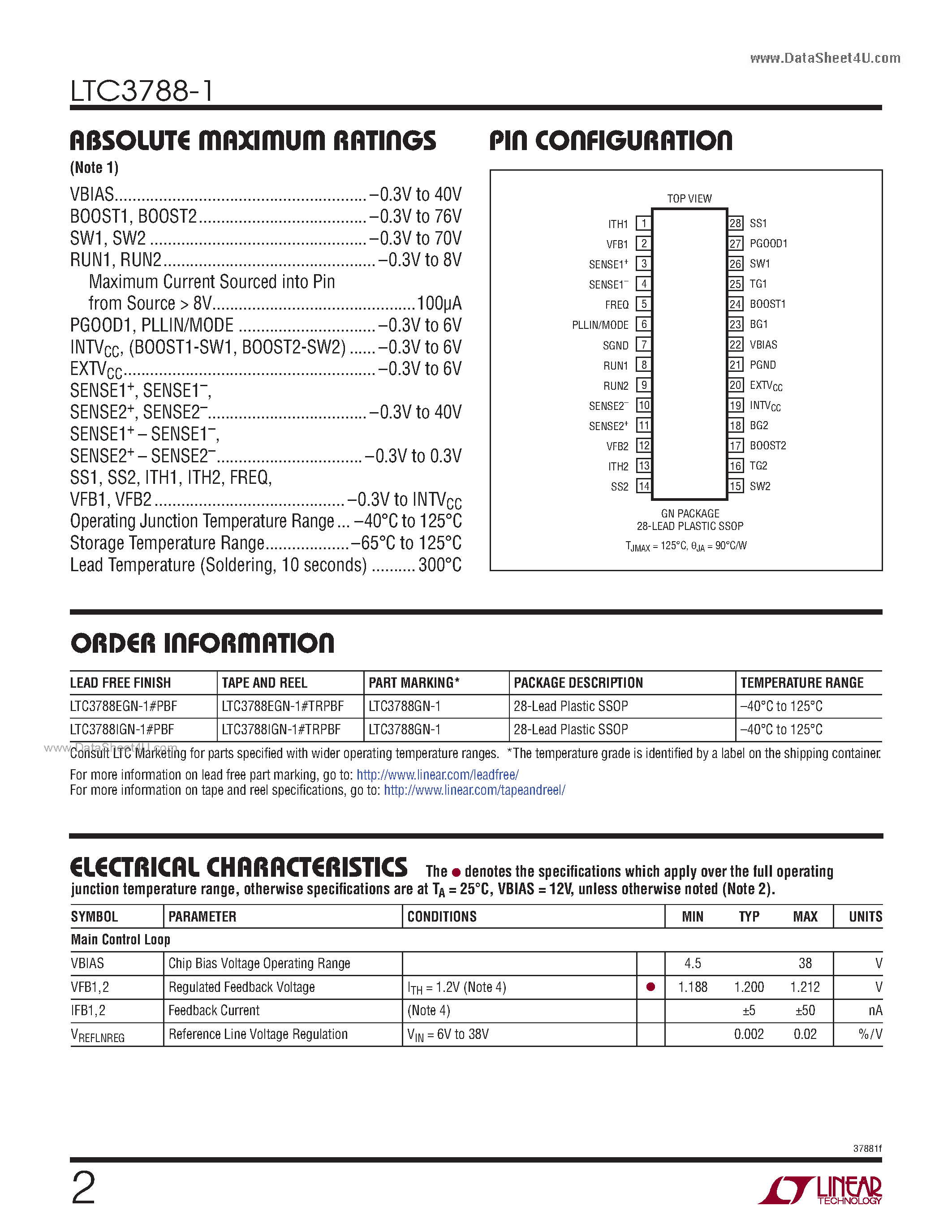 Datasheet LTC3788-1 - Dual Output Synchronous Boost Controller page 2