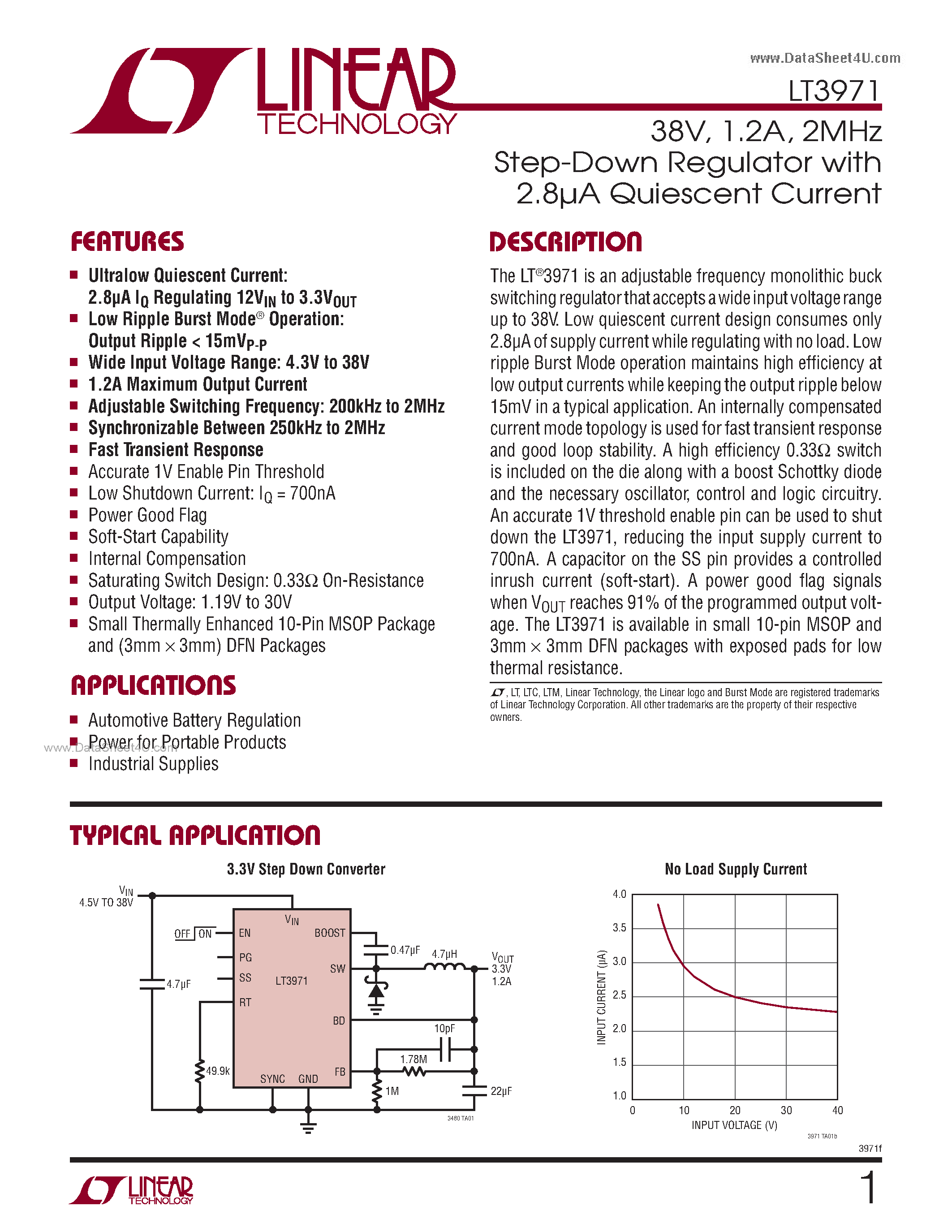 Datasheet LT3971 page 1 Datasheet LT3971 - 2MHz Step-Down Regulator page 1