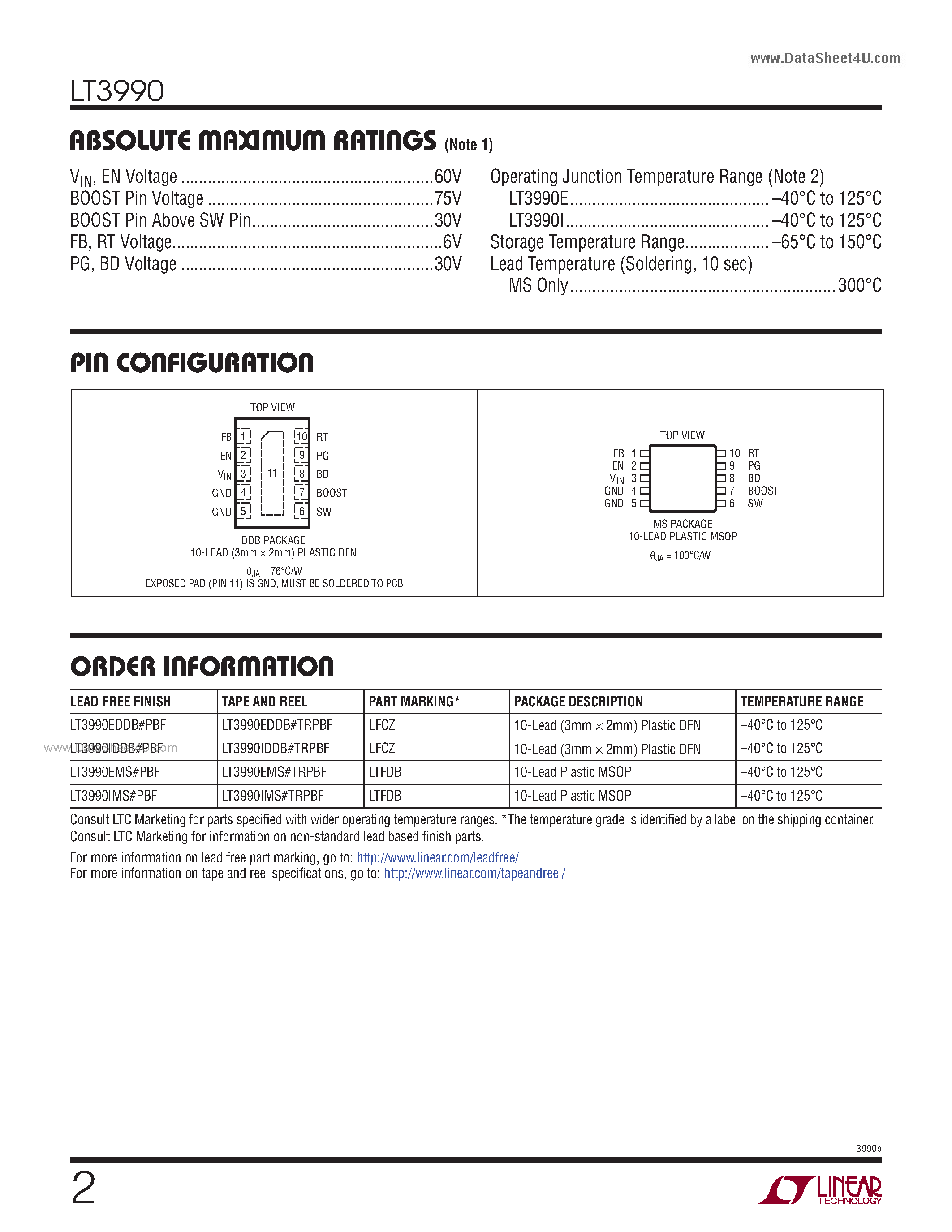 Datasheet LT3990 - 350mA Step-Down Regulator page 2
