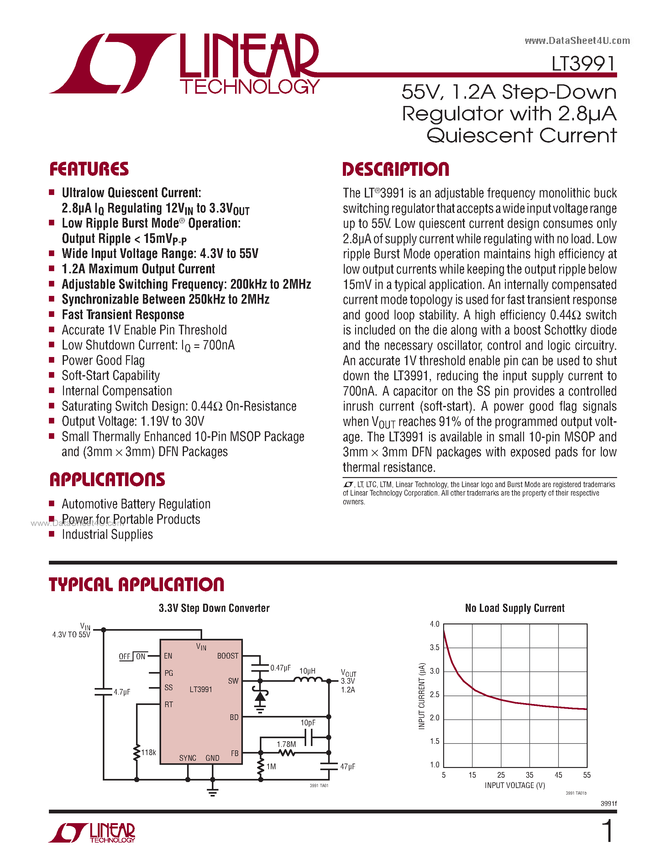 Datasheet LT3991 page 1 Datasheet LT3991 - 1.2A Step-Down Regulator page 1