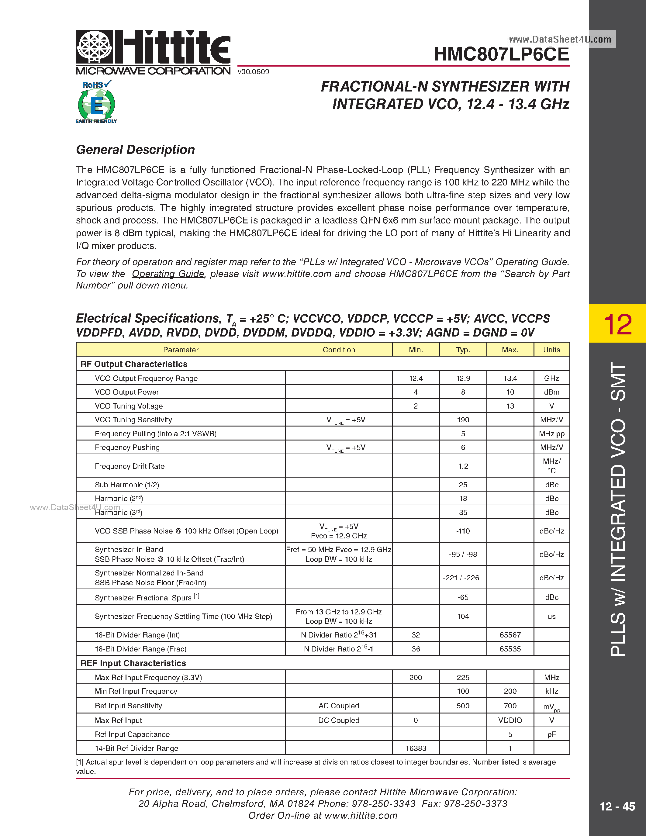 Datasheet HMC807LP6CE page 2 Datasheet HMC807LP6CE - FRACTIONAL-N SYNTHESIZER page 2