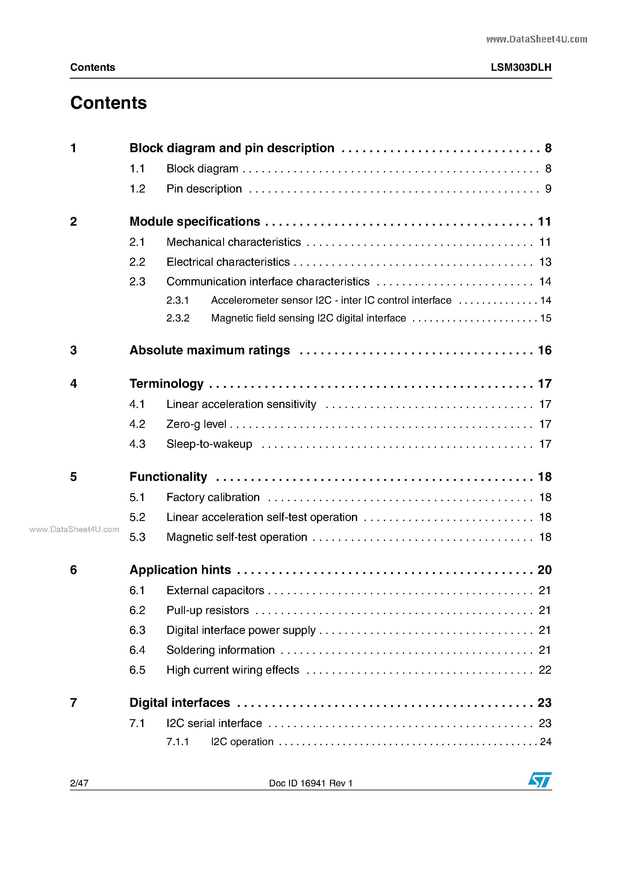 Datasheet LSM303DLH - 3-axis accelerometer and 3-axis magnetometer page 2